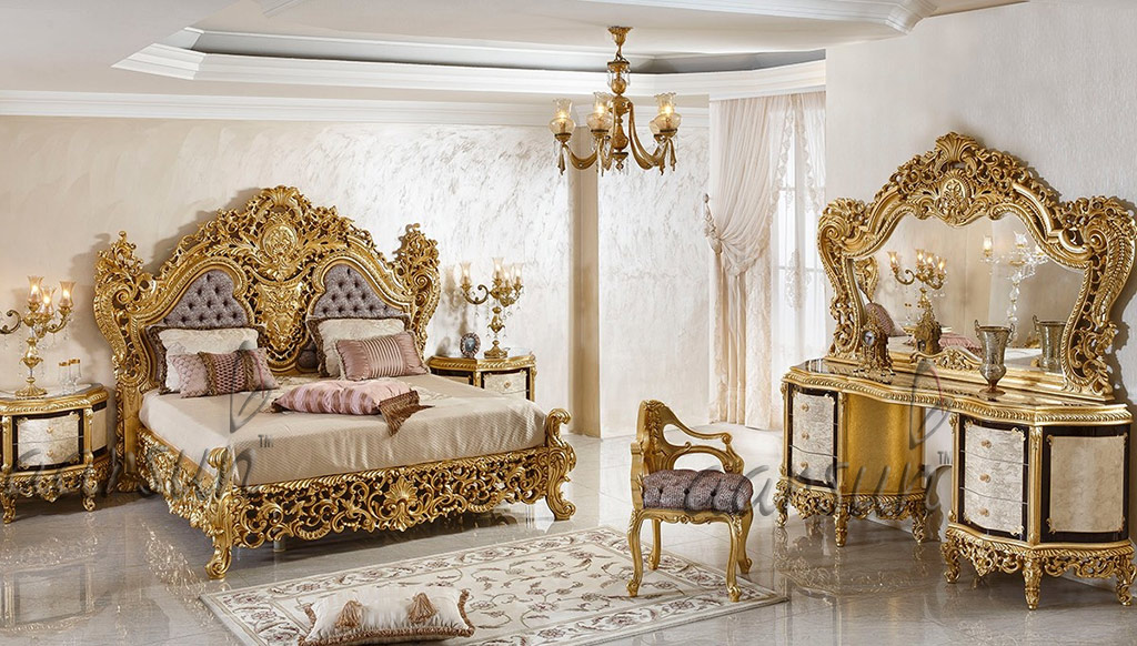 Fully Carved Home Furniture Set Golden Polish Royal 0001