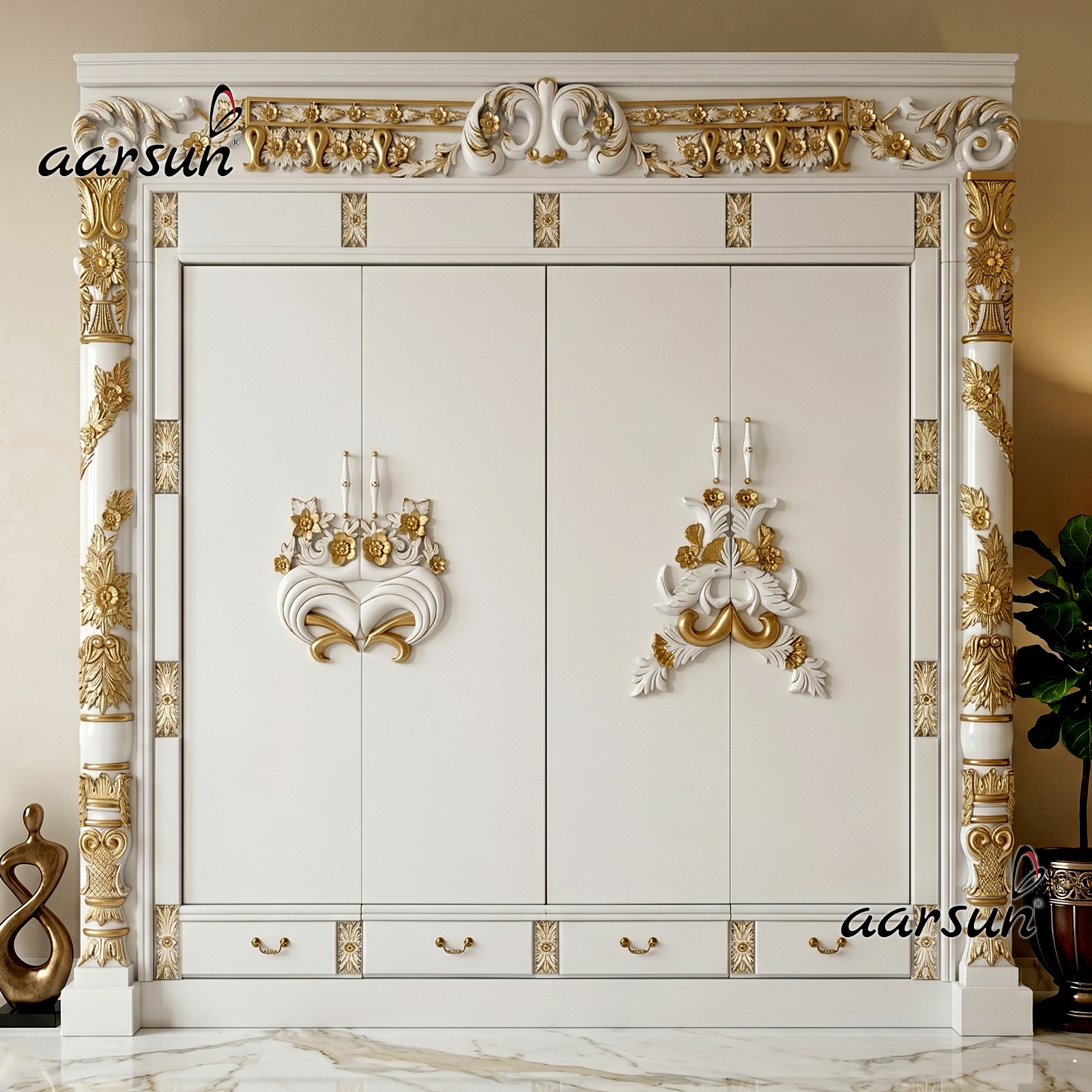 Luxury-Design-Cupboard-in-White-Paint-with-Gold-Highlights