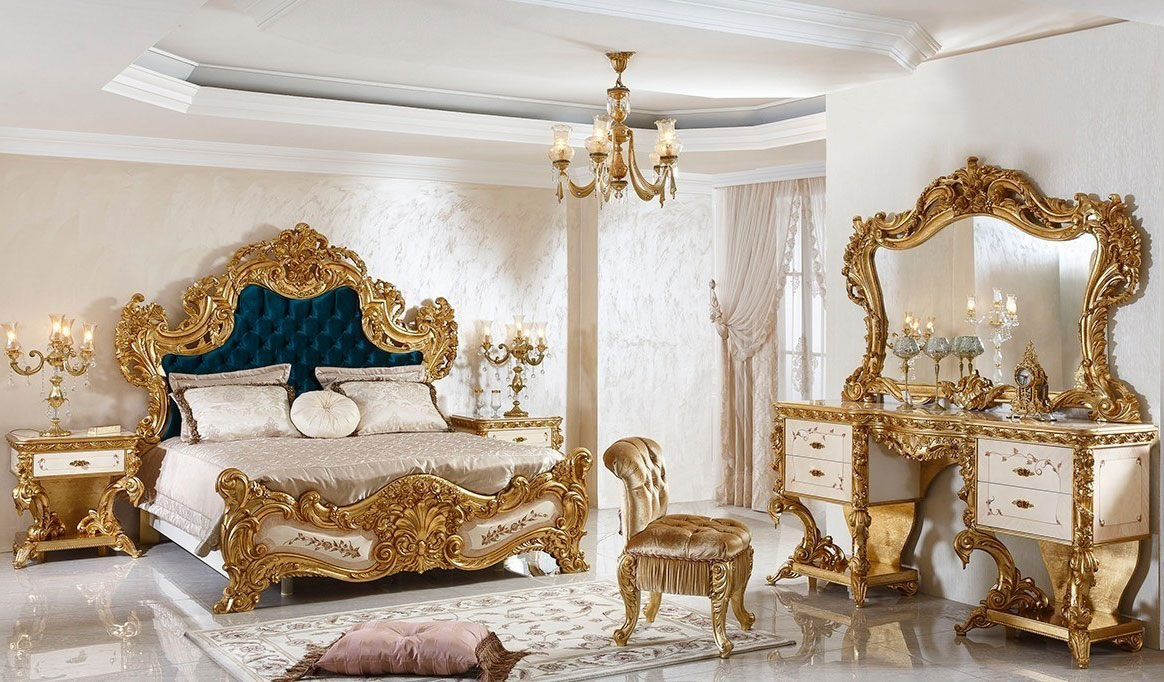 wood and gold bedroom furniture