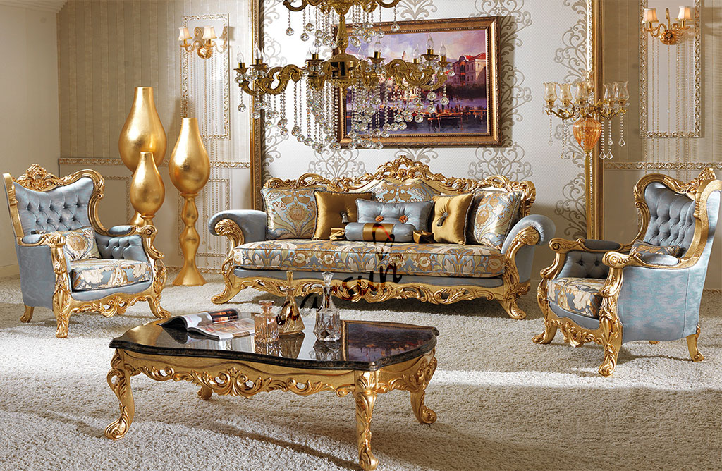 Exclusive Gold Finish Sofa Set For Living SF-0029
