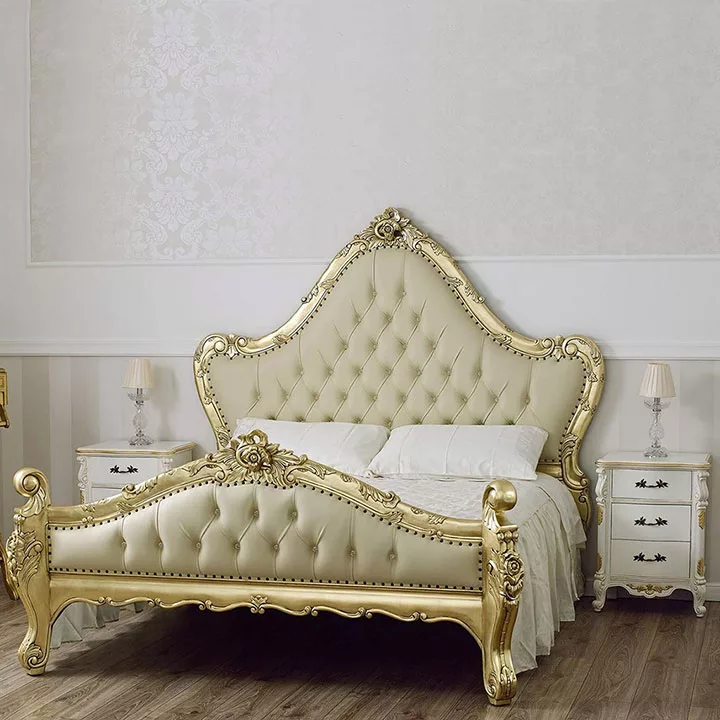 Queen size bed design solid wood