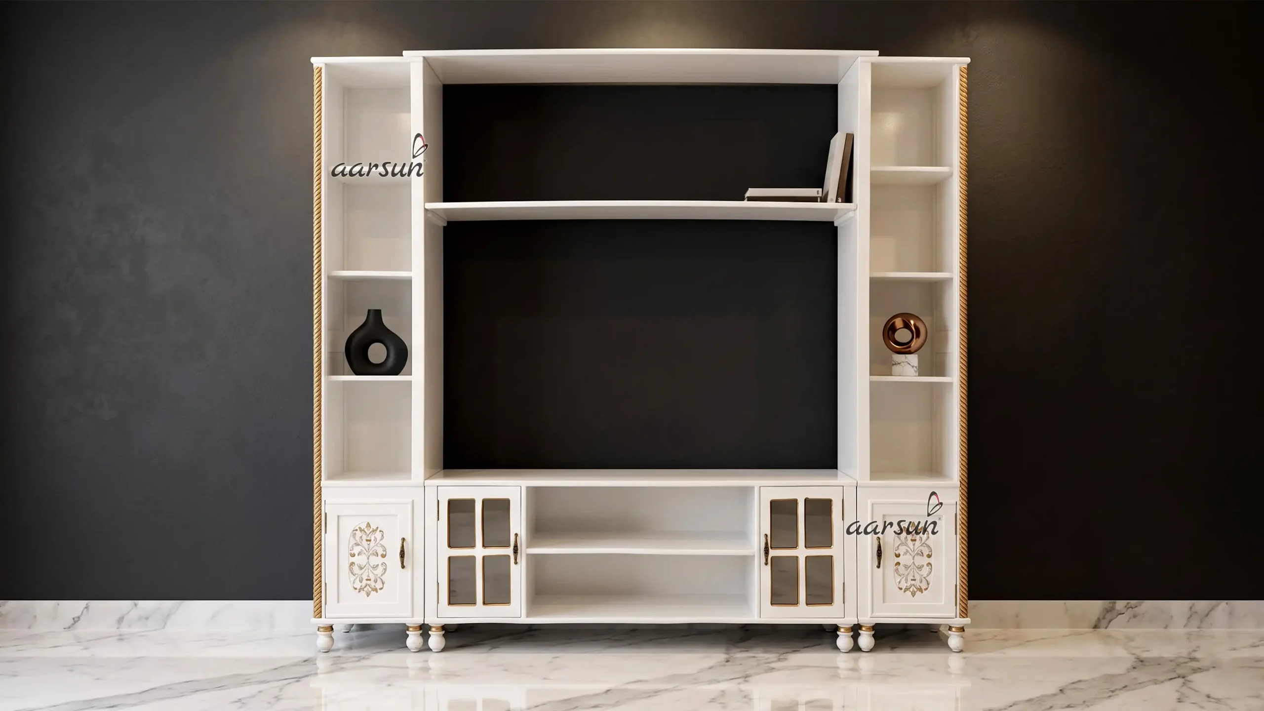 White TV Unit with Gold Highlights YT-233