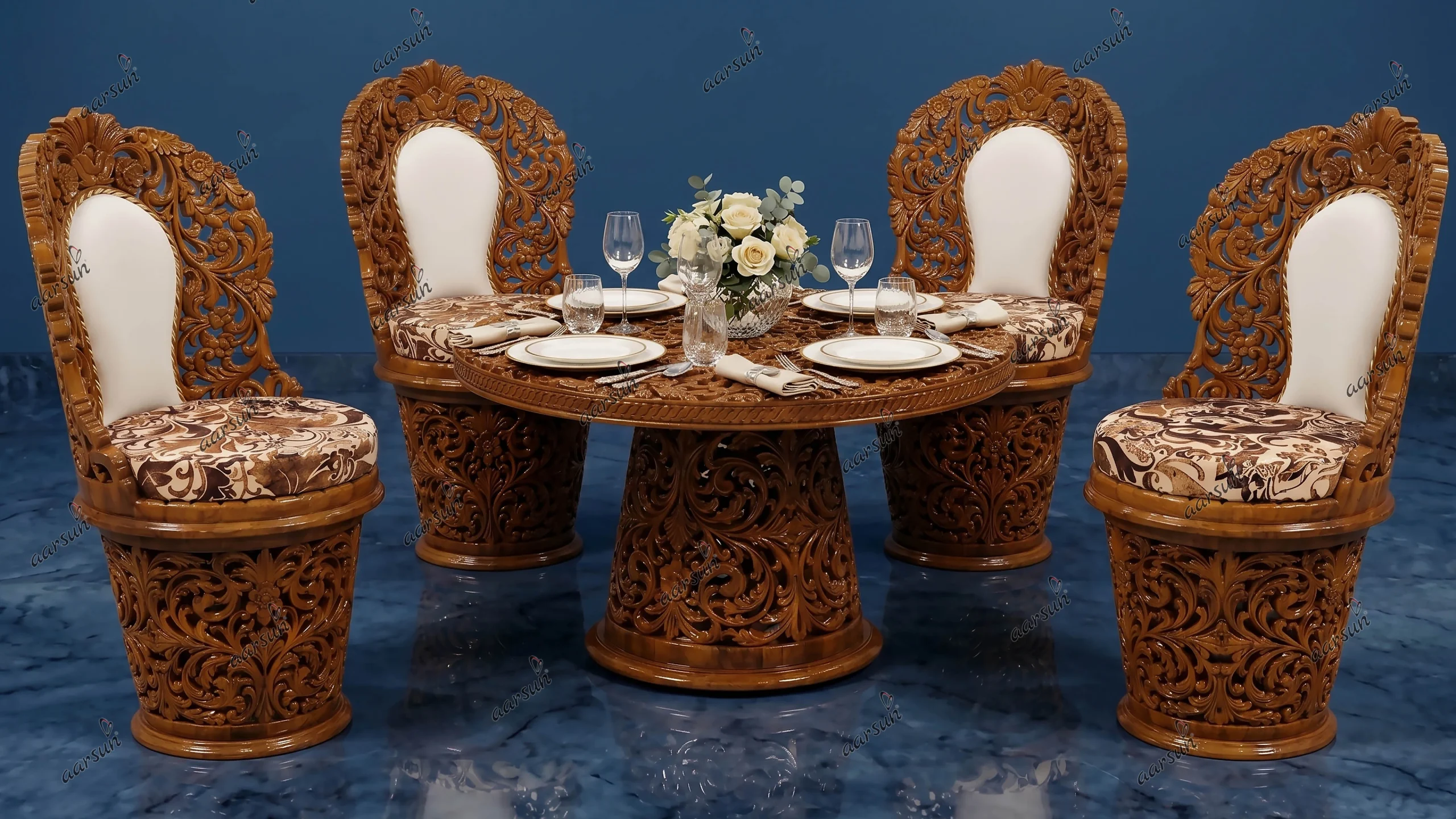Image for 4 Seater Coffee Table with Chair in Teak Wood UH-YT-262