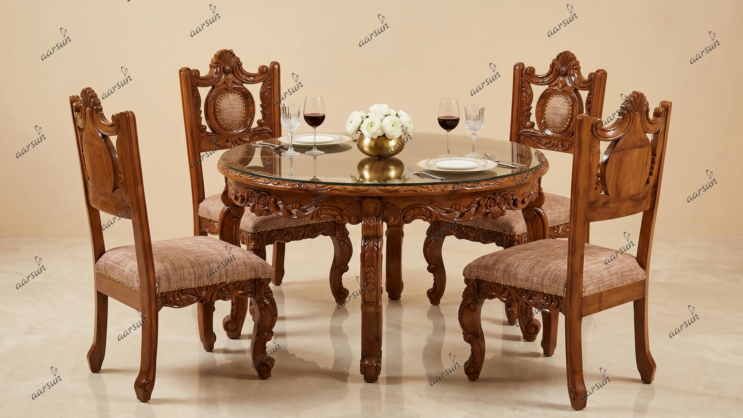 Image for 4 Seater Dining Set Polished in Honey Oak Finish UH-YT-256