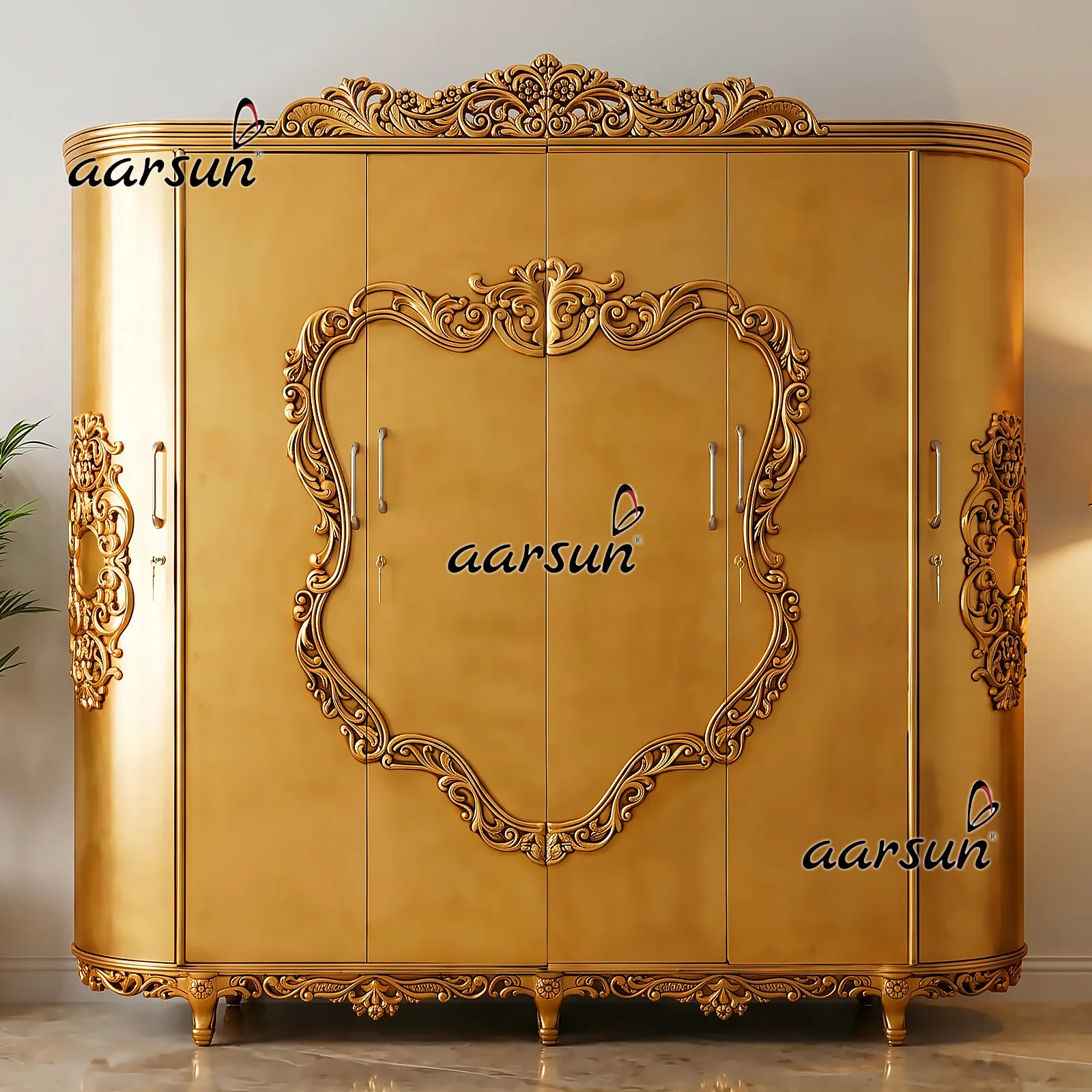 Luxurious Golden Almirah in Teak Wood