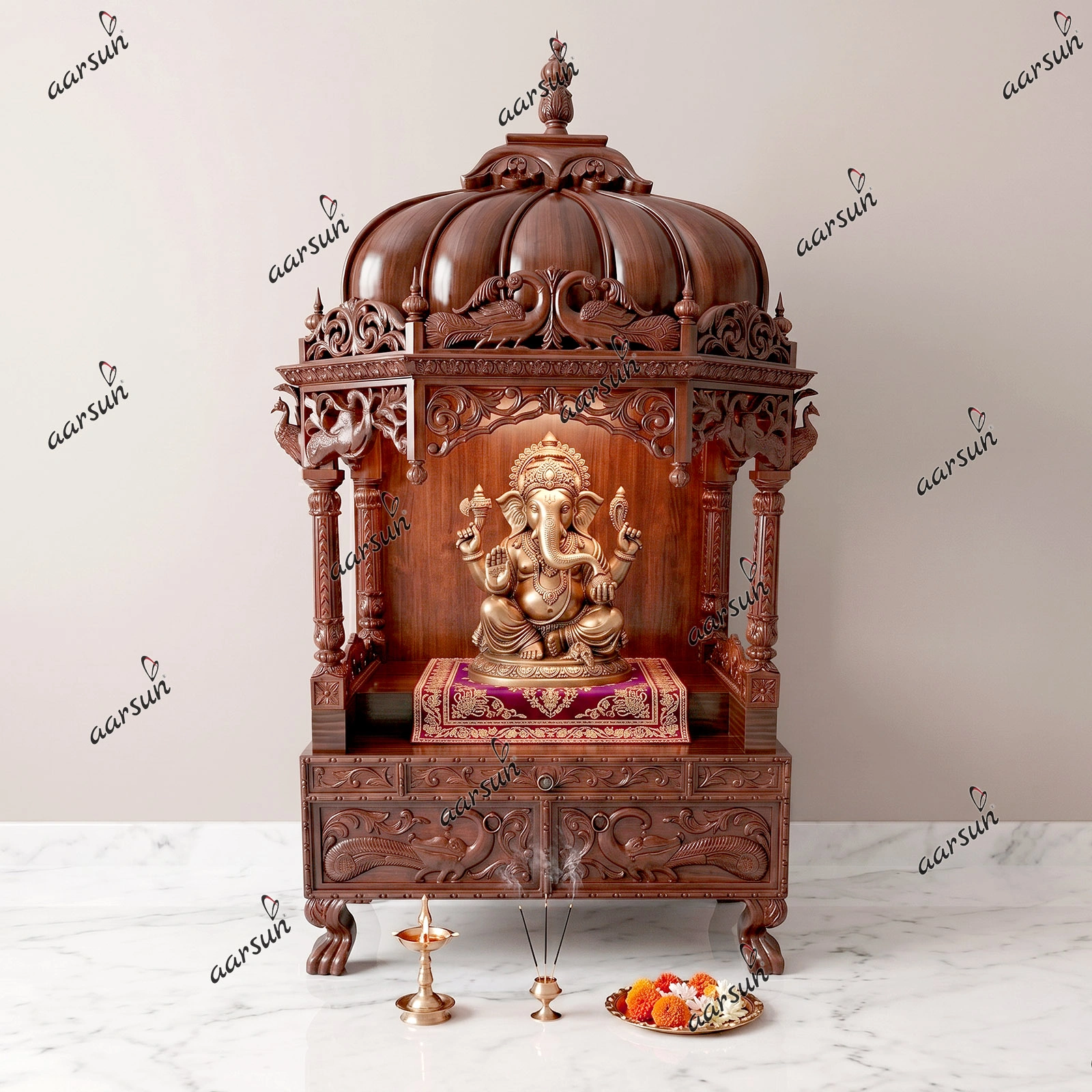 Image for Teak Wood Handcrafted Temple MNDR-1010