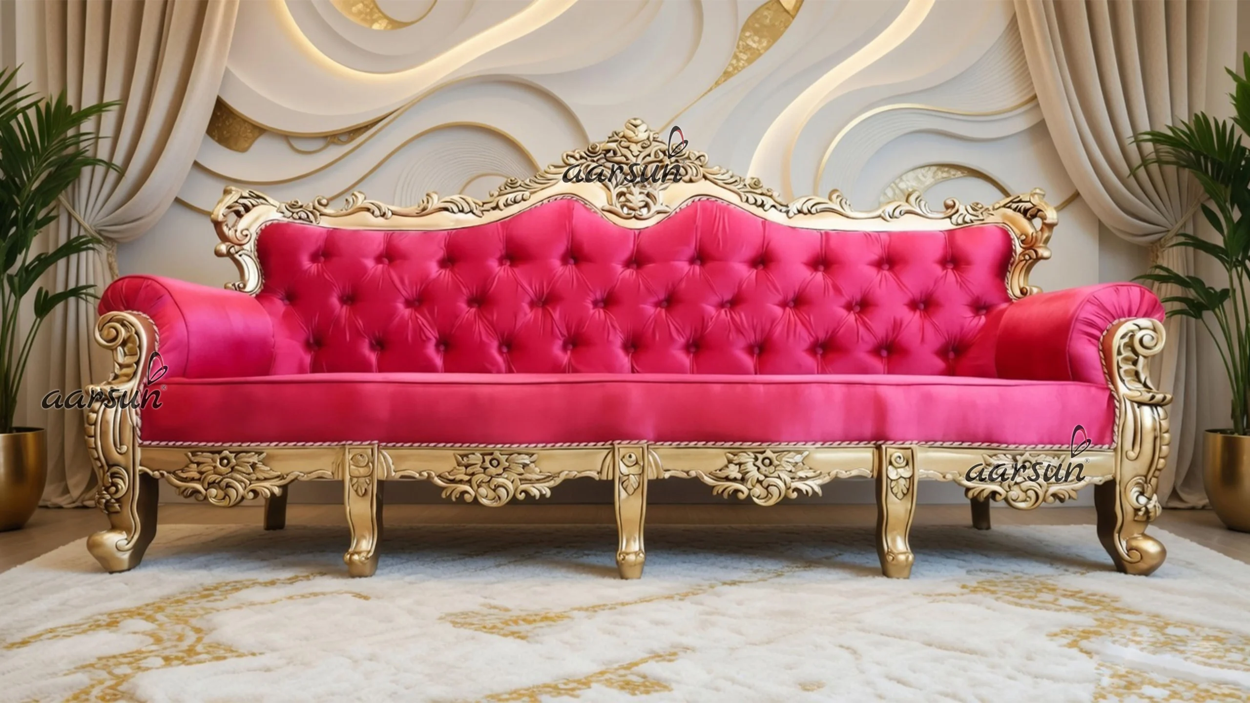 Image for 4 Seater Sofa Set in Smooth Pink Fabric UH-YT-267