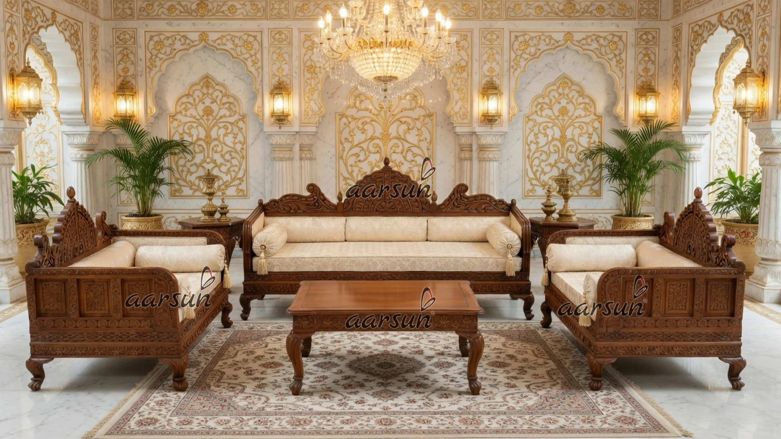 7 Seater Rajwada Sofa Set Teak Wood YT-277