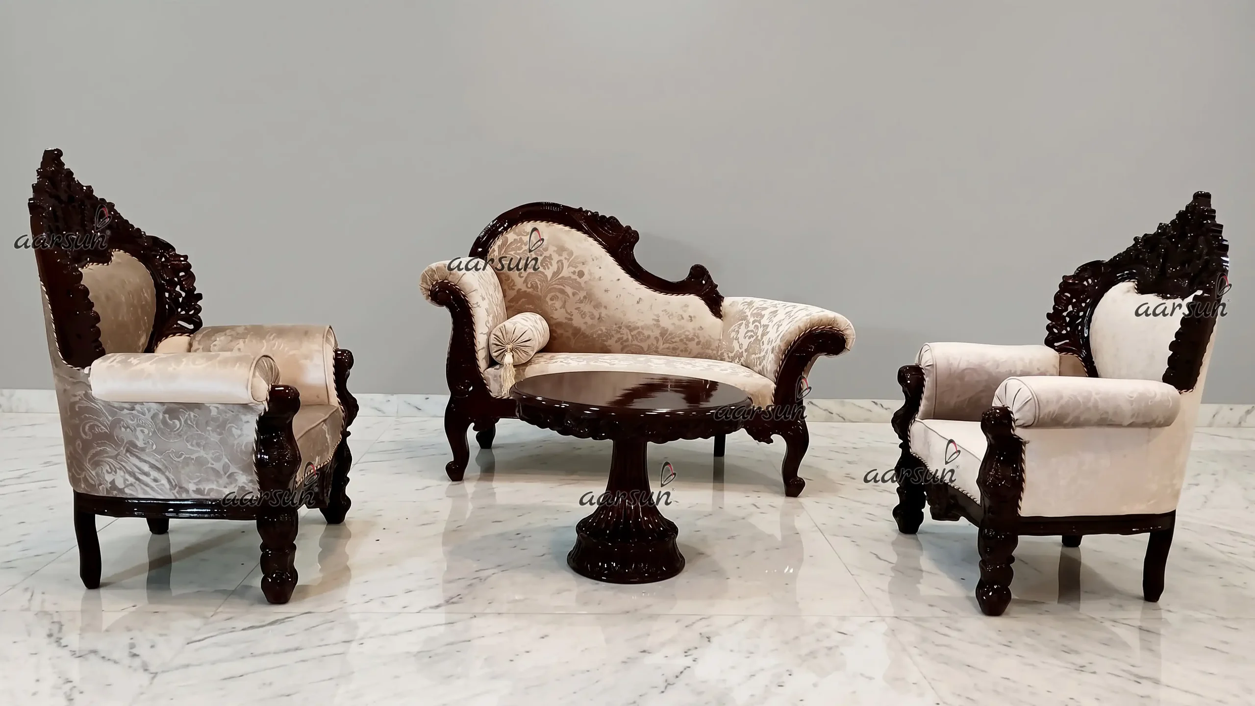 Wooden Couch with 2 Sofa Chairs in Dark Finish YT-280