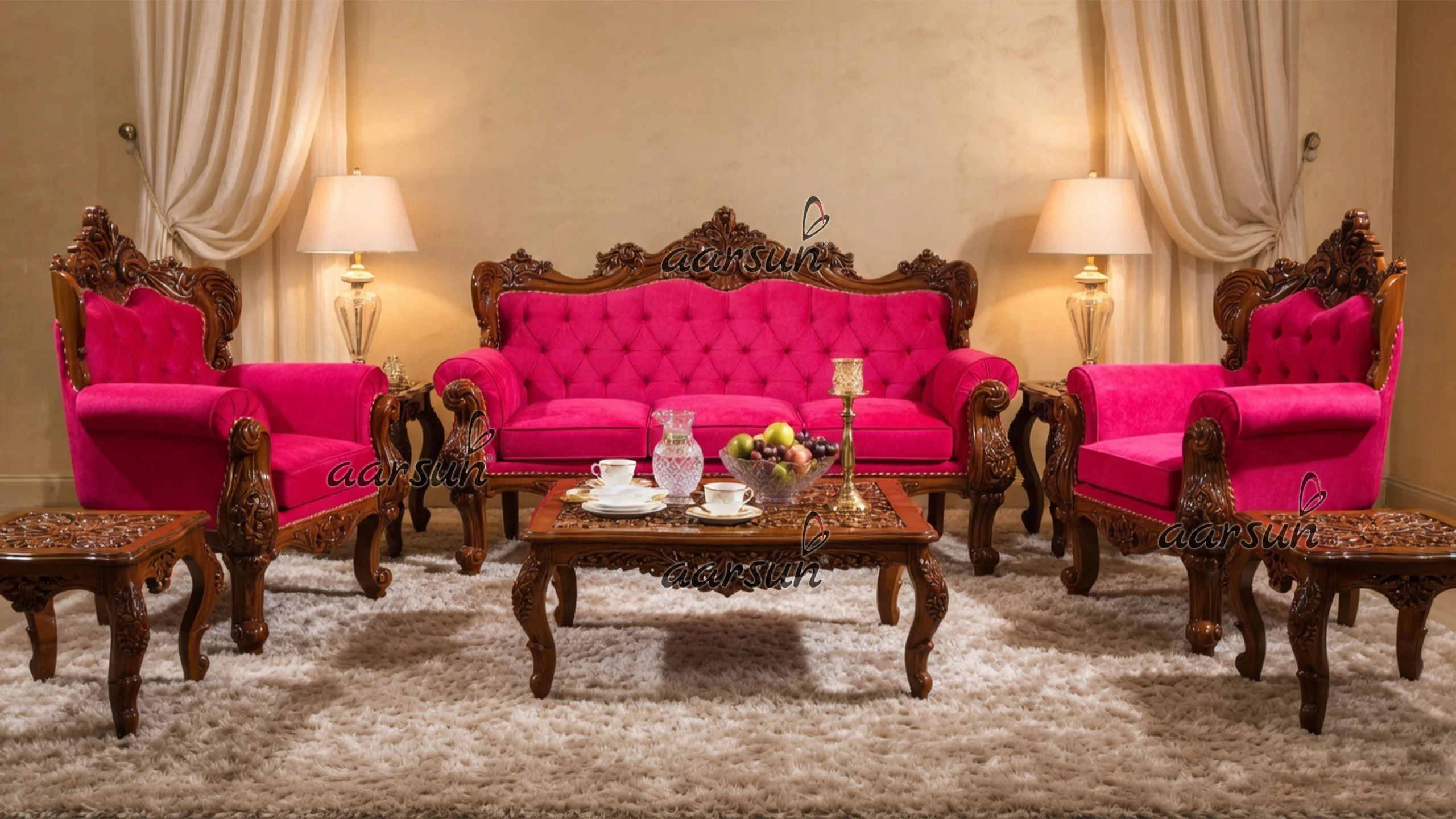 Image for 5 Seater Pink Fabric Sofa Set UH-YT-301