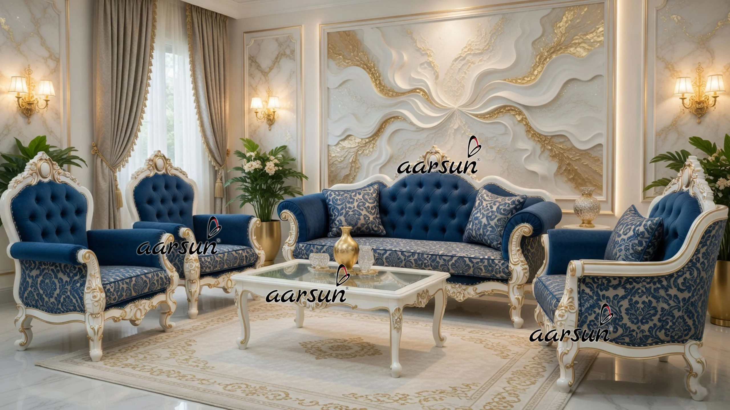 7 Seater Designer Sofa Set in White Finish UH-YT-249