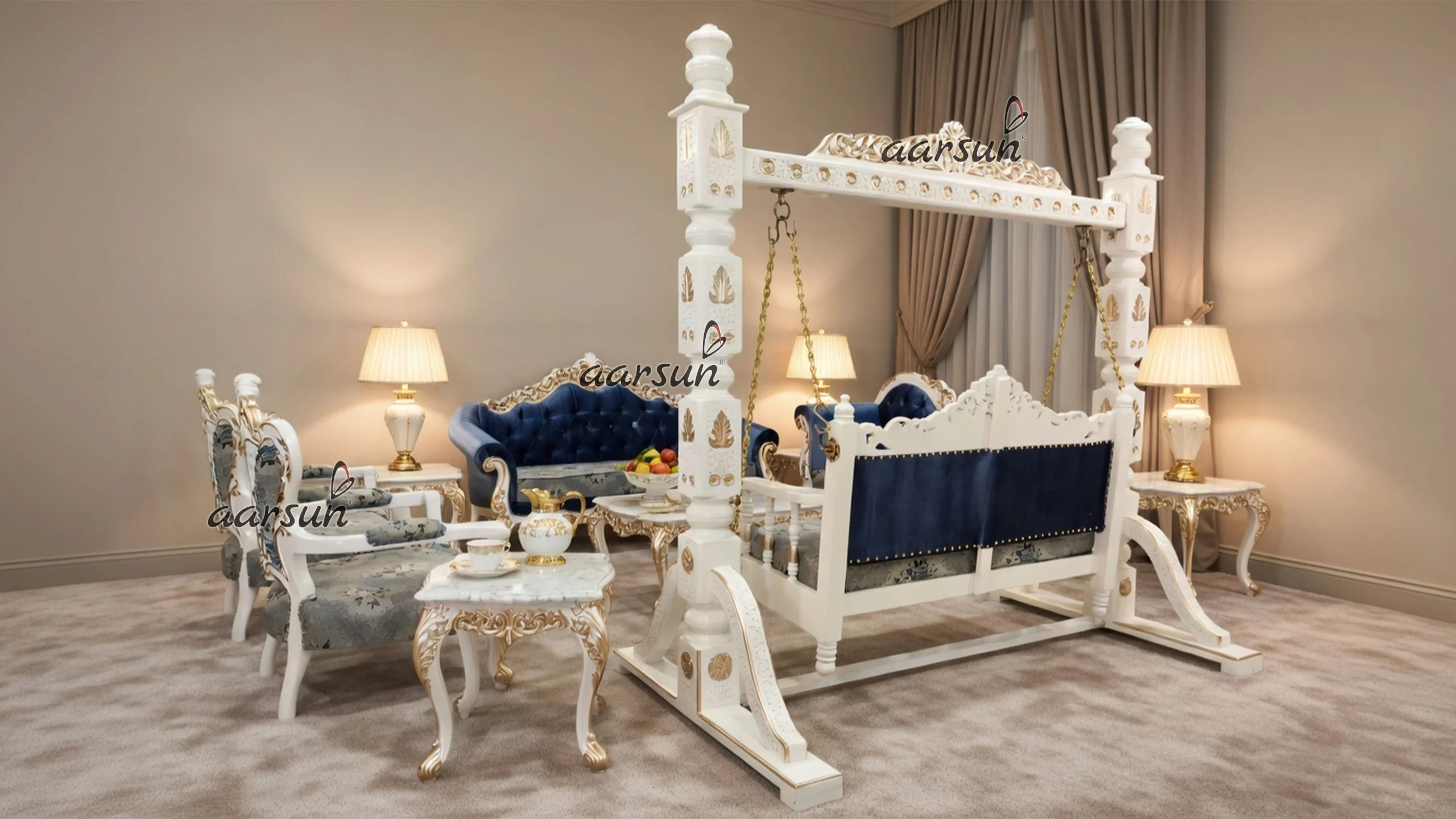 Sofa Set with Swing in White Gold Finish UH-YT-206