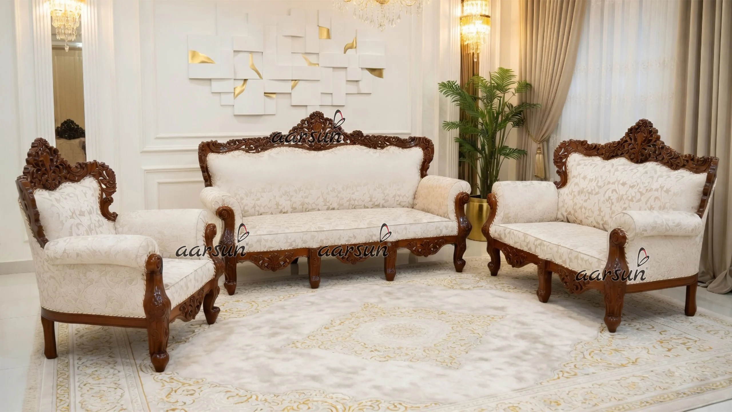 Teak Finish Sofa Set
