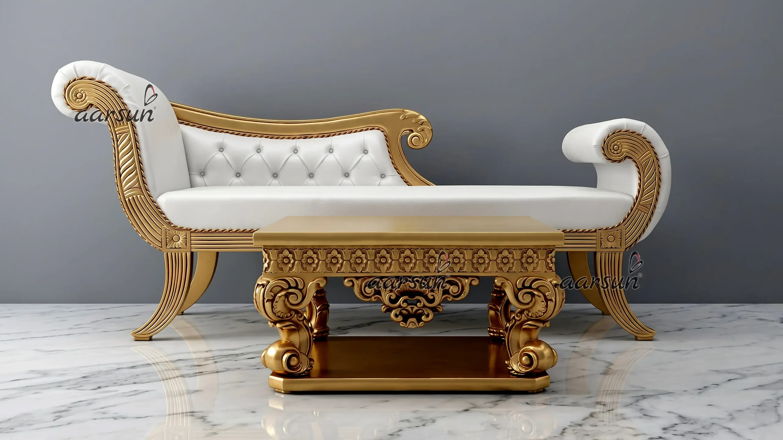 Wooden Marvel Couch in Gold & White YT-237
