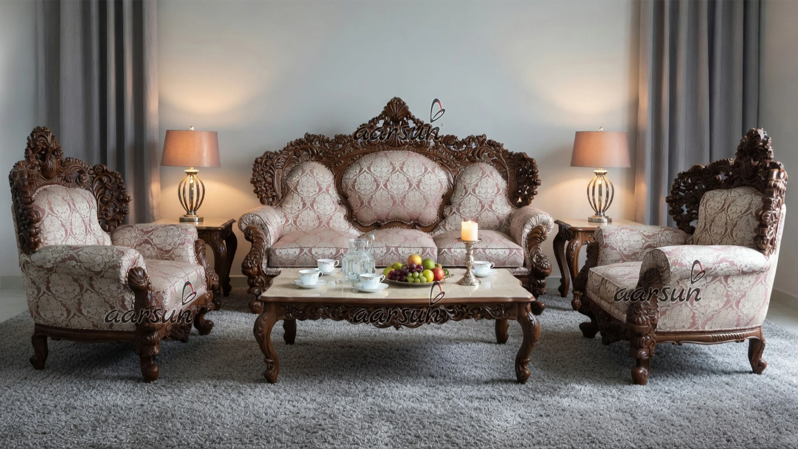 Image for Double Carved Sofa Set in Matte Finish UH-YT-317