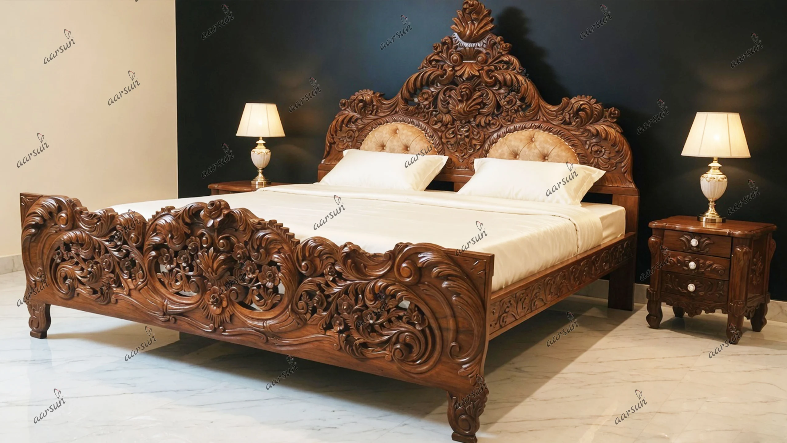 Image for Handcrafted Carved Teak Bed UH-YT-320