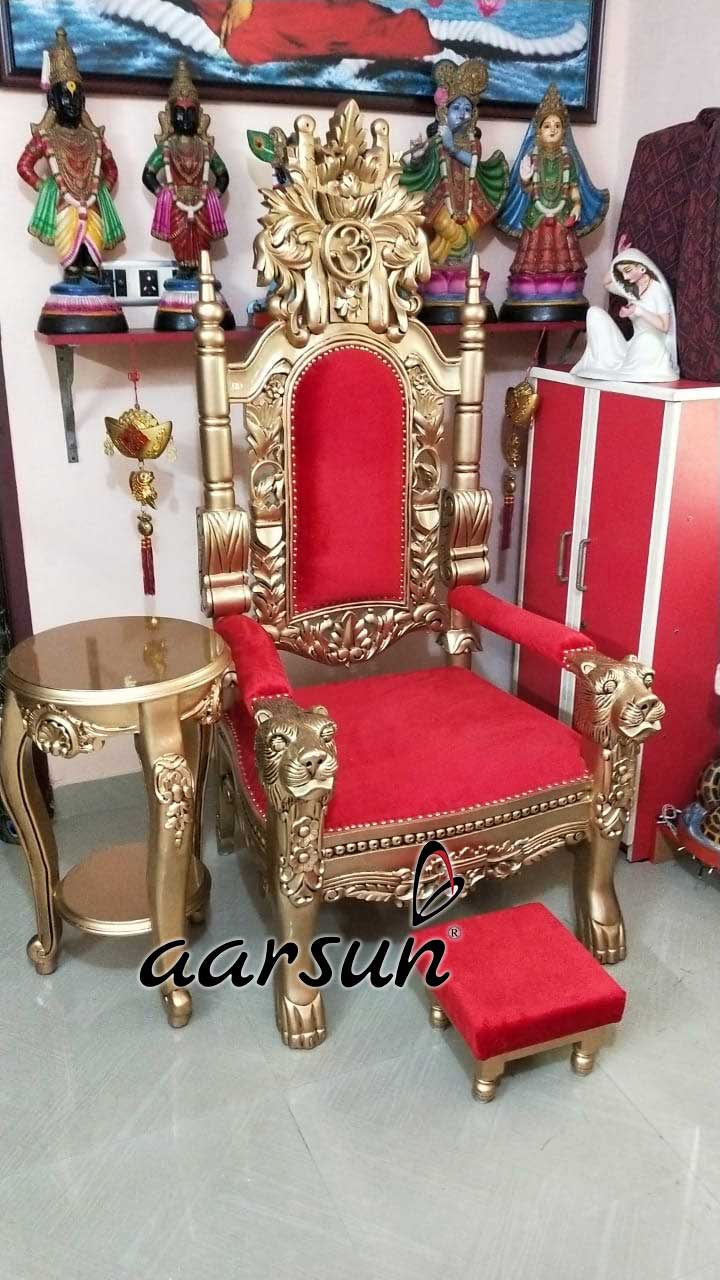 Image for Teak Wood Guruji Chair in Antique Gold Finish YT-330