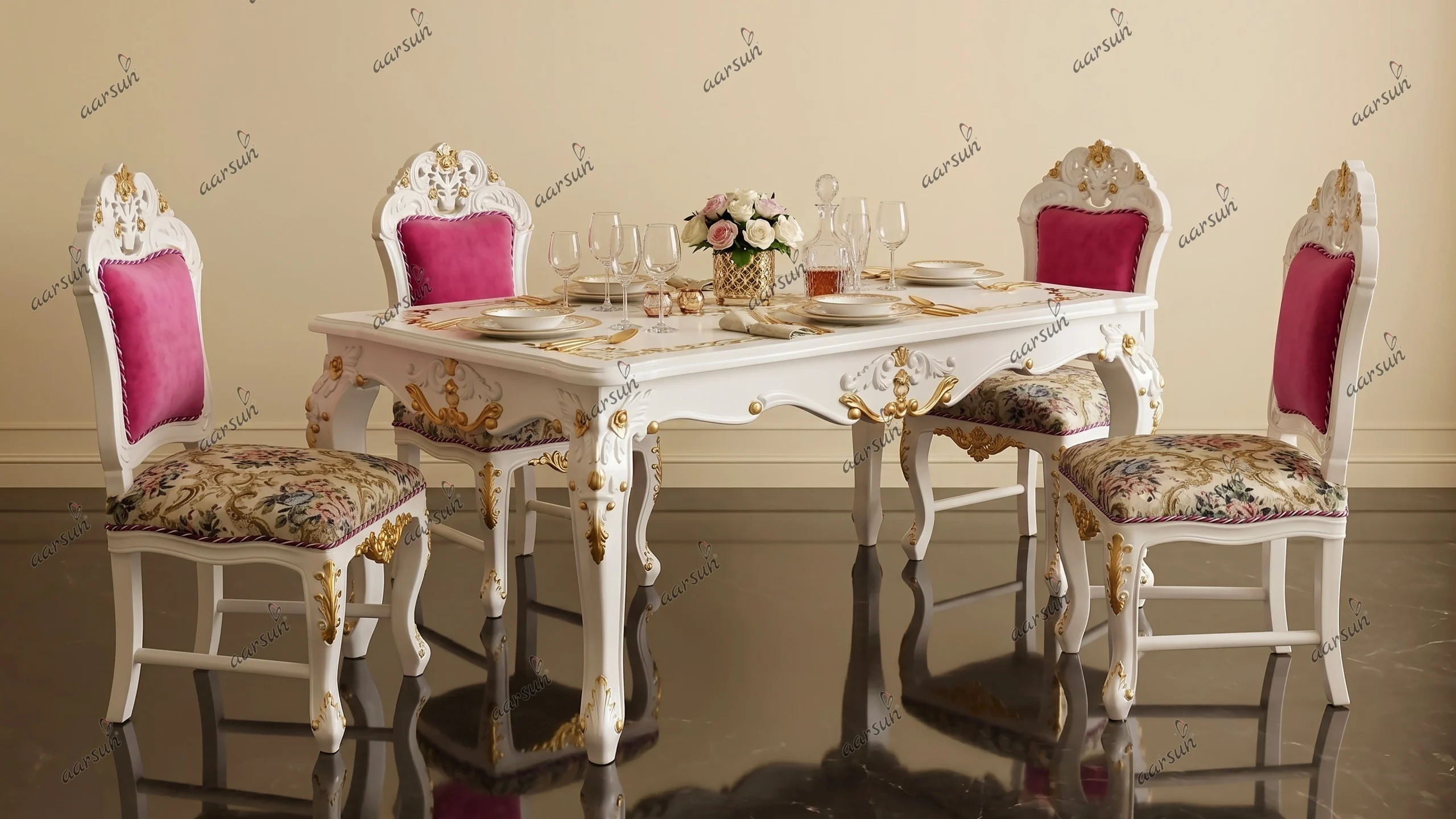 Luxurious White Dining and Gold Highlights UH-YT-315