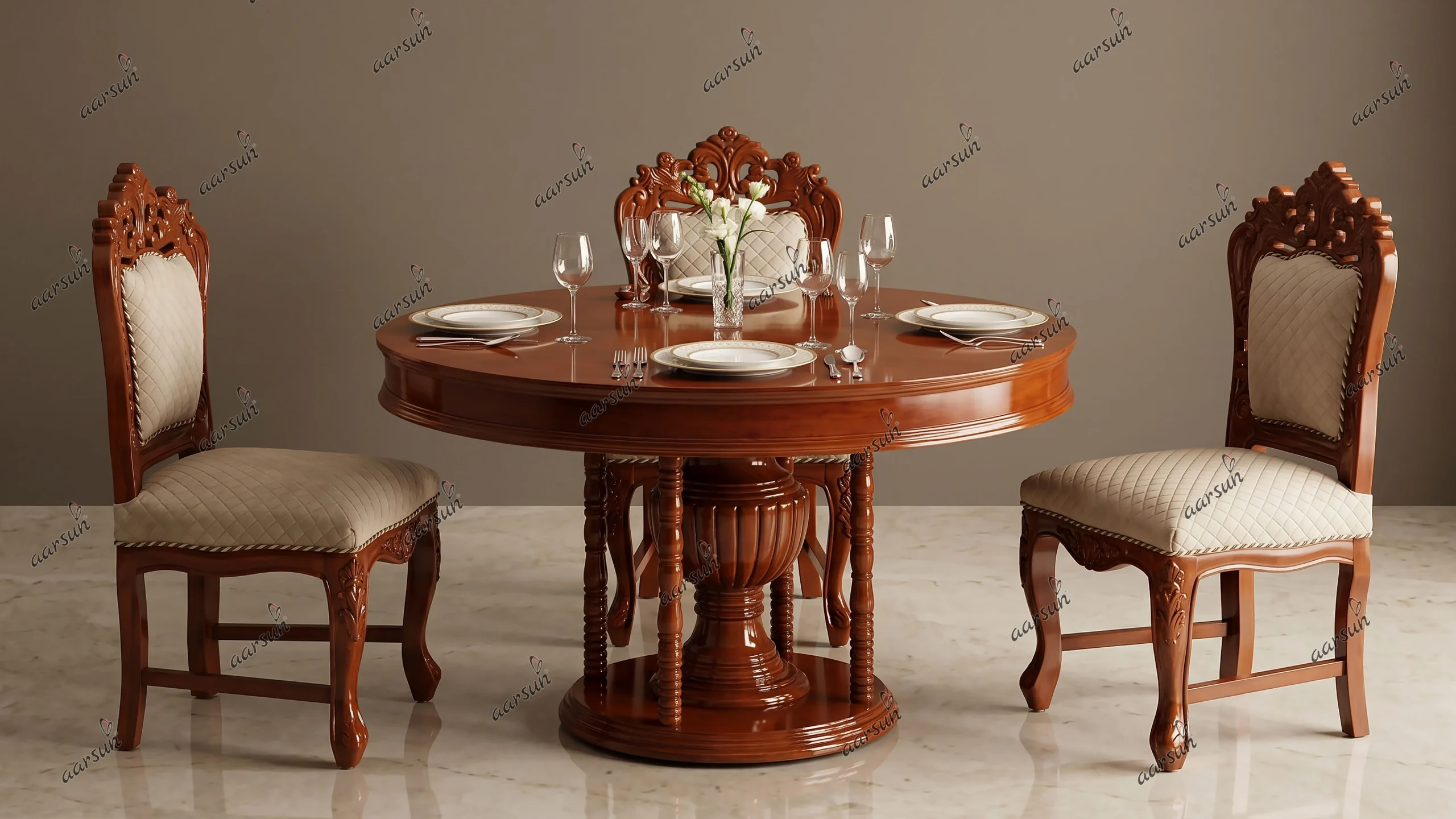 Suede Fabric Dining Set in 4 Seater