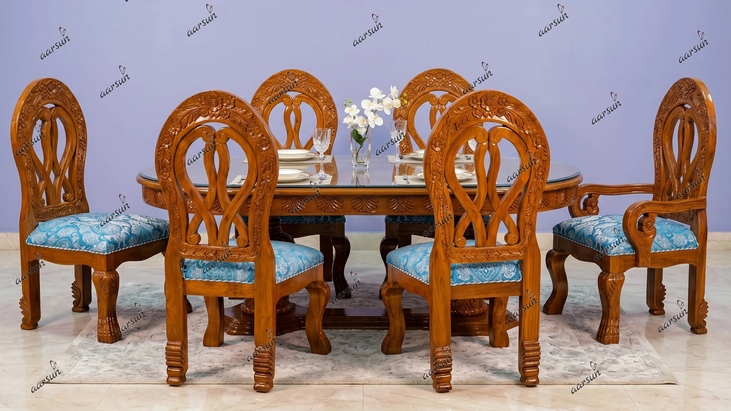 Image for 6 Seater Honey Finish Dining in Teak Wood YT-367