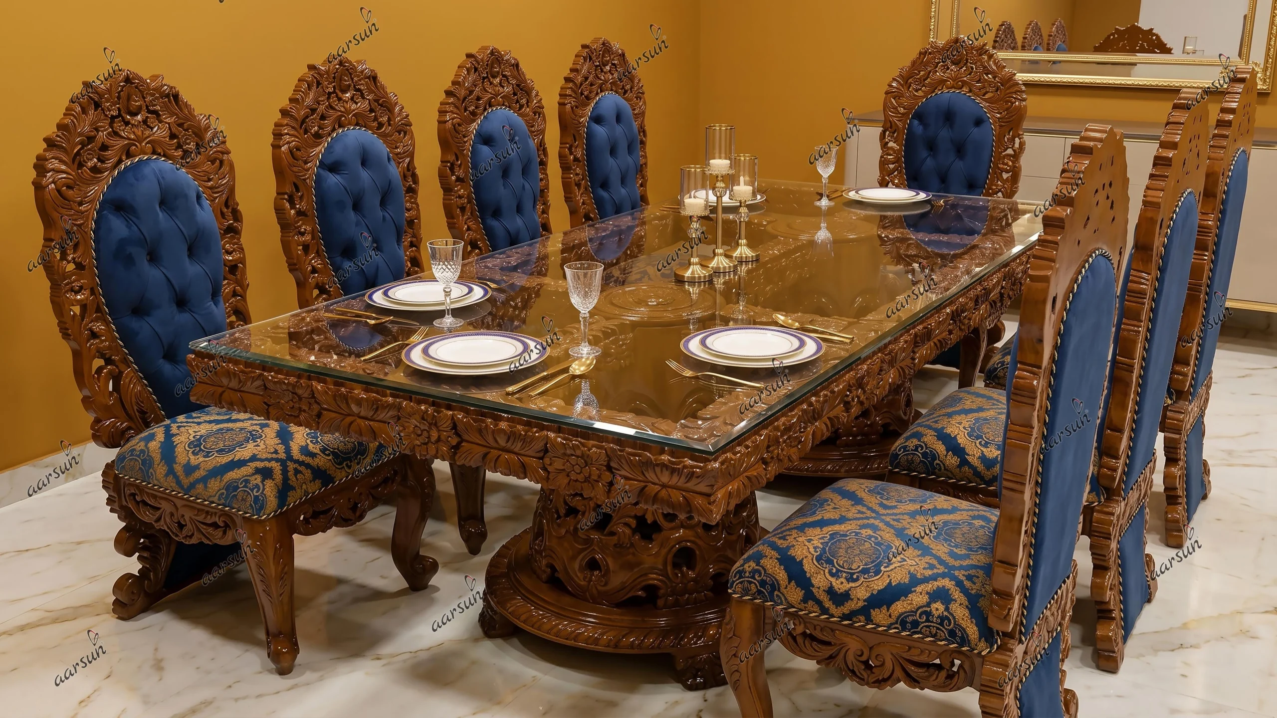 8 Seater Dining Set in Honey Gloss Finish