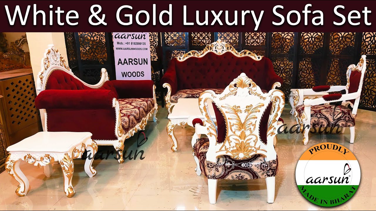 Handcrafted Furniture Week 13 - White & Gold Luxury 8 Seater Sofa Set YT-358