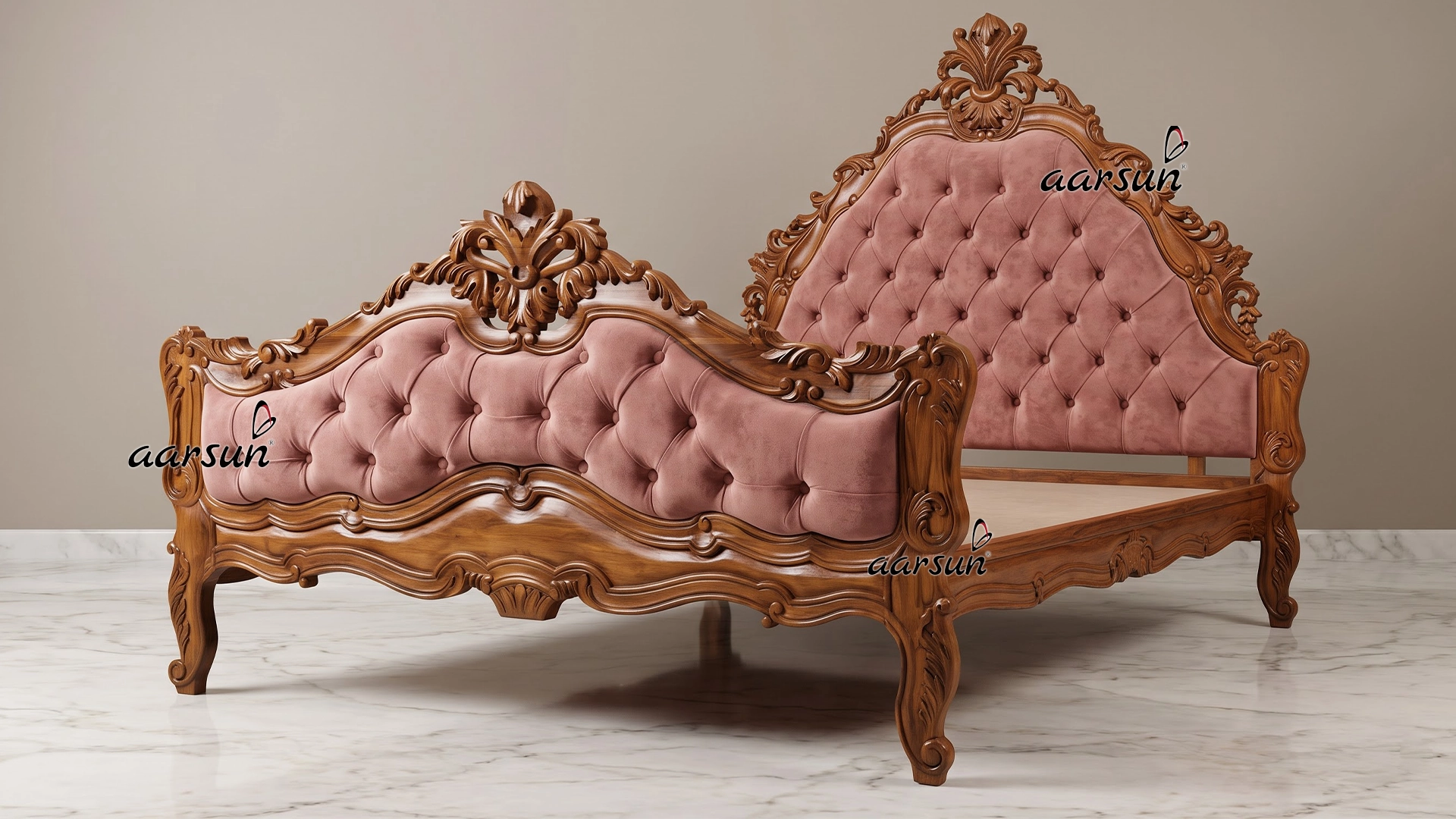 Handcrafted Queen Size Bed in Teak Wood with Semi Gloss Finish