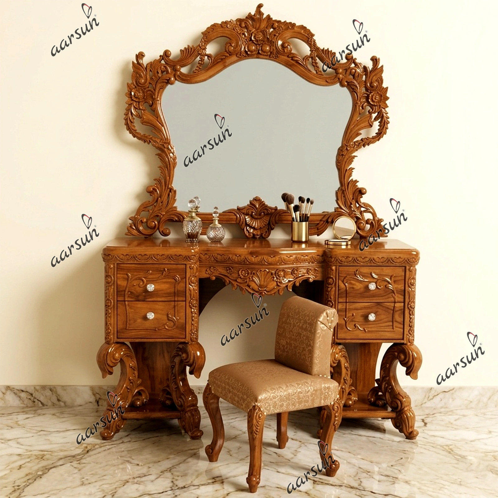 Honey Finish Dresser in Teak Wood