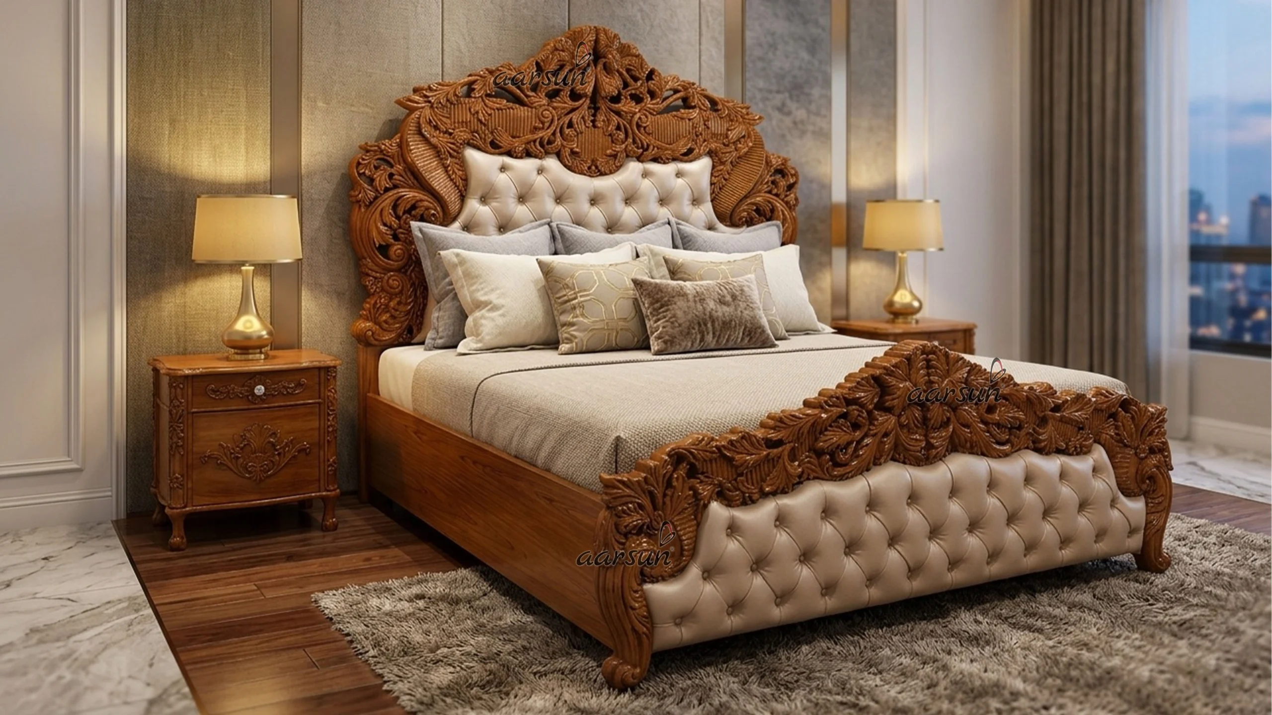 King Size Bed in Honey Finish