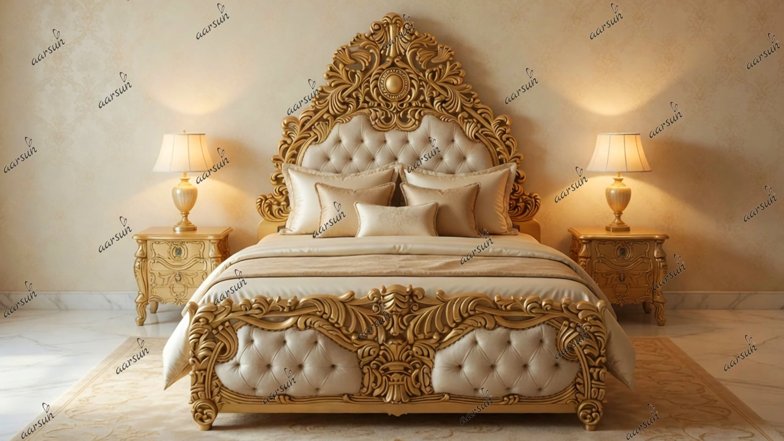 Image for King Size Gold Finish Bed in Teak Wood UH-YT-359