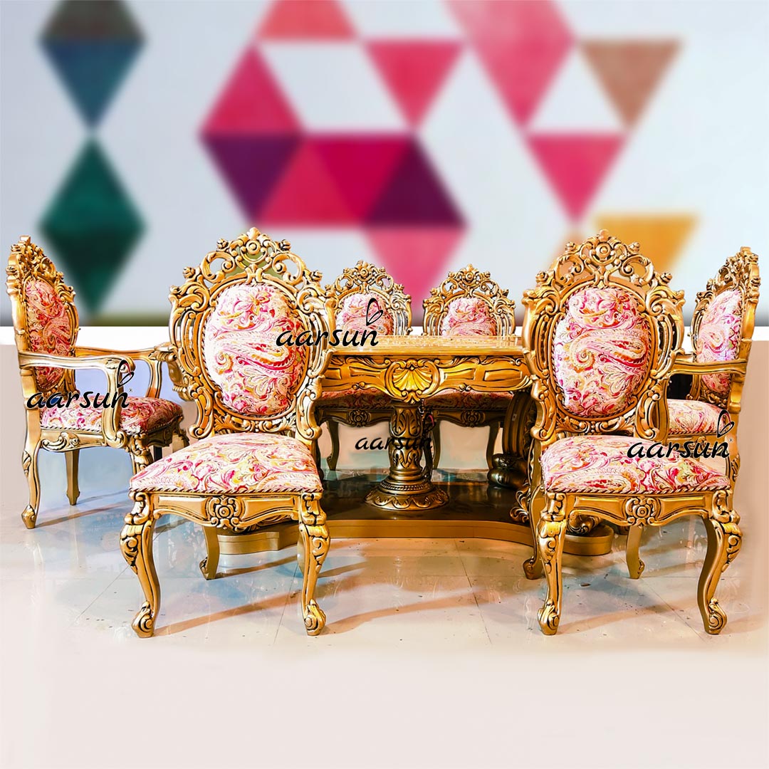 Bild für luxuriöses goldenes 6-Sitzer-Esszimmerset aus Teakholz UH-YT-344