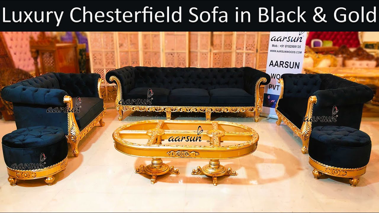 Wood Carving Week-11-Luxury Chesterfield Sofa in Black & Gold YT-348