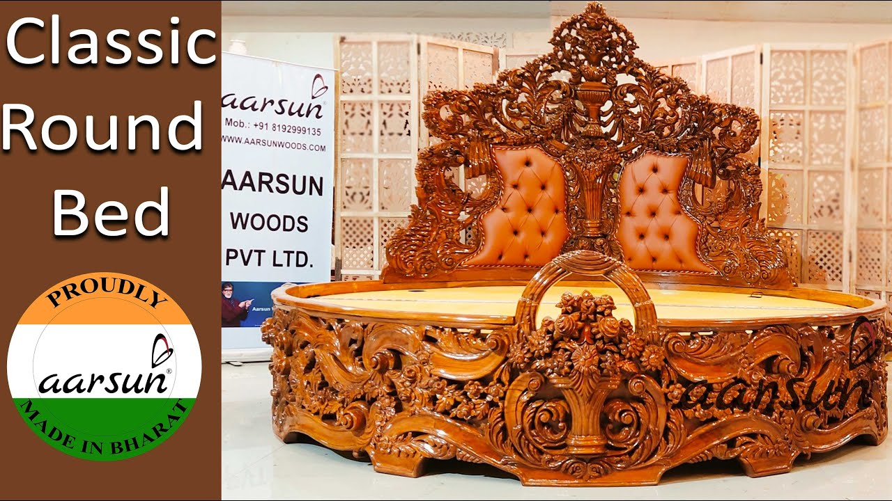 Wood Carving Week-11-Real Royal Luxury Round Bed Cot with Storage YT-349