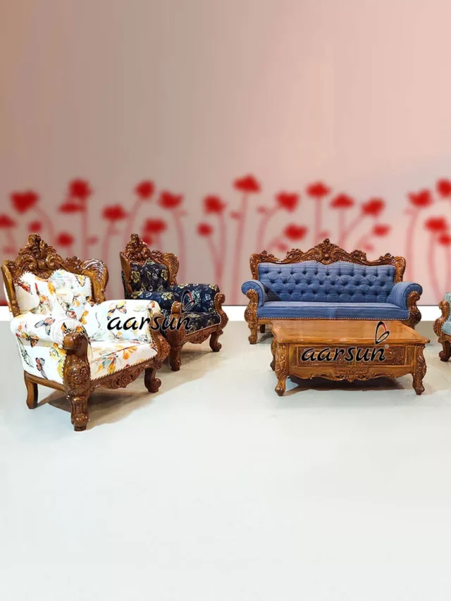 Handcrafted Multi fabric Sofa Set in Natural Finish UH-YT-355