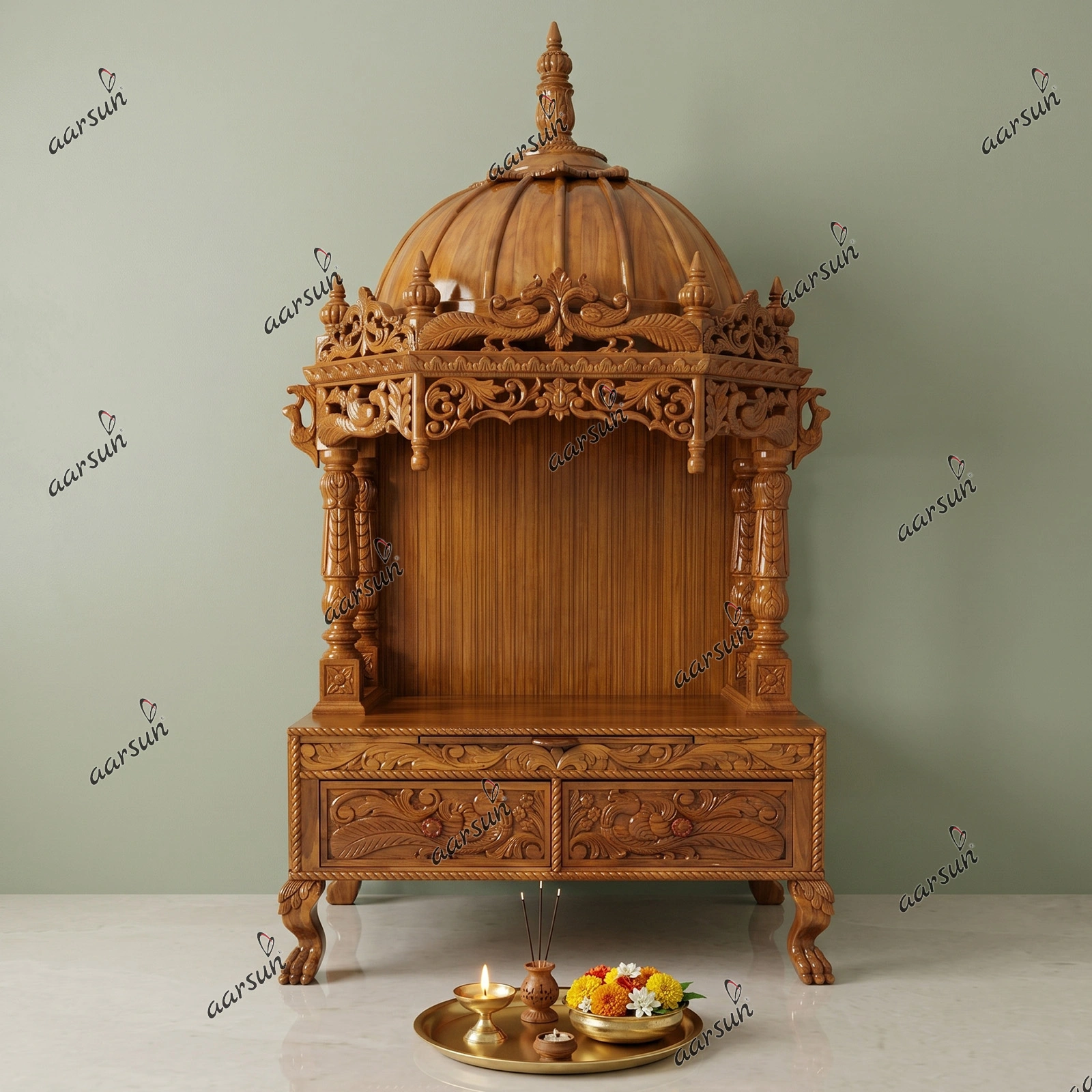 Image for Beautifully Handcrafted Prayer Unit in Teak Wood & High Gloss Finish YT-390