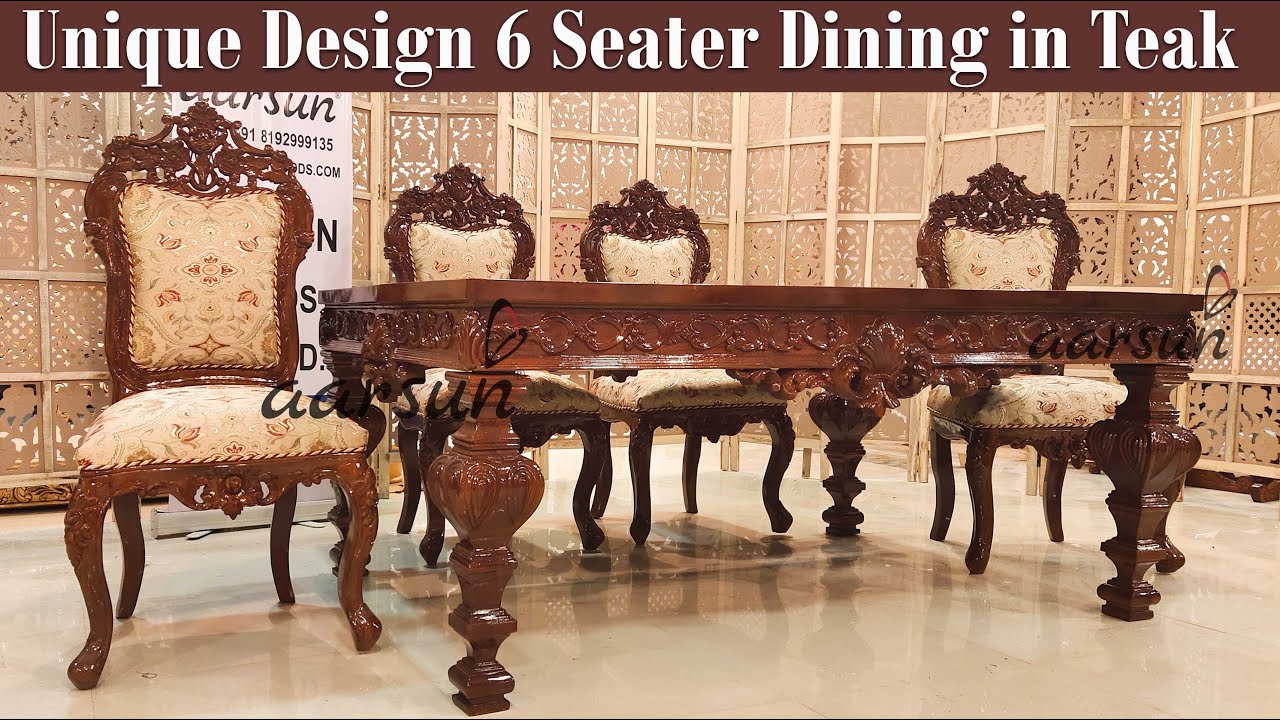 Classic Furniture Week-16-17- Floral Carved 6 Seater Dining Set in Teak & Teak Finish YT-384