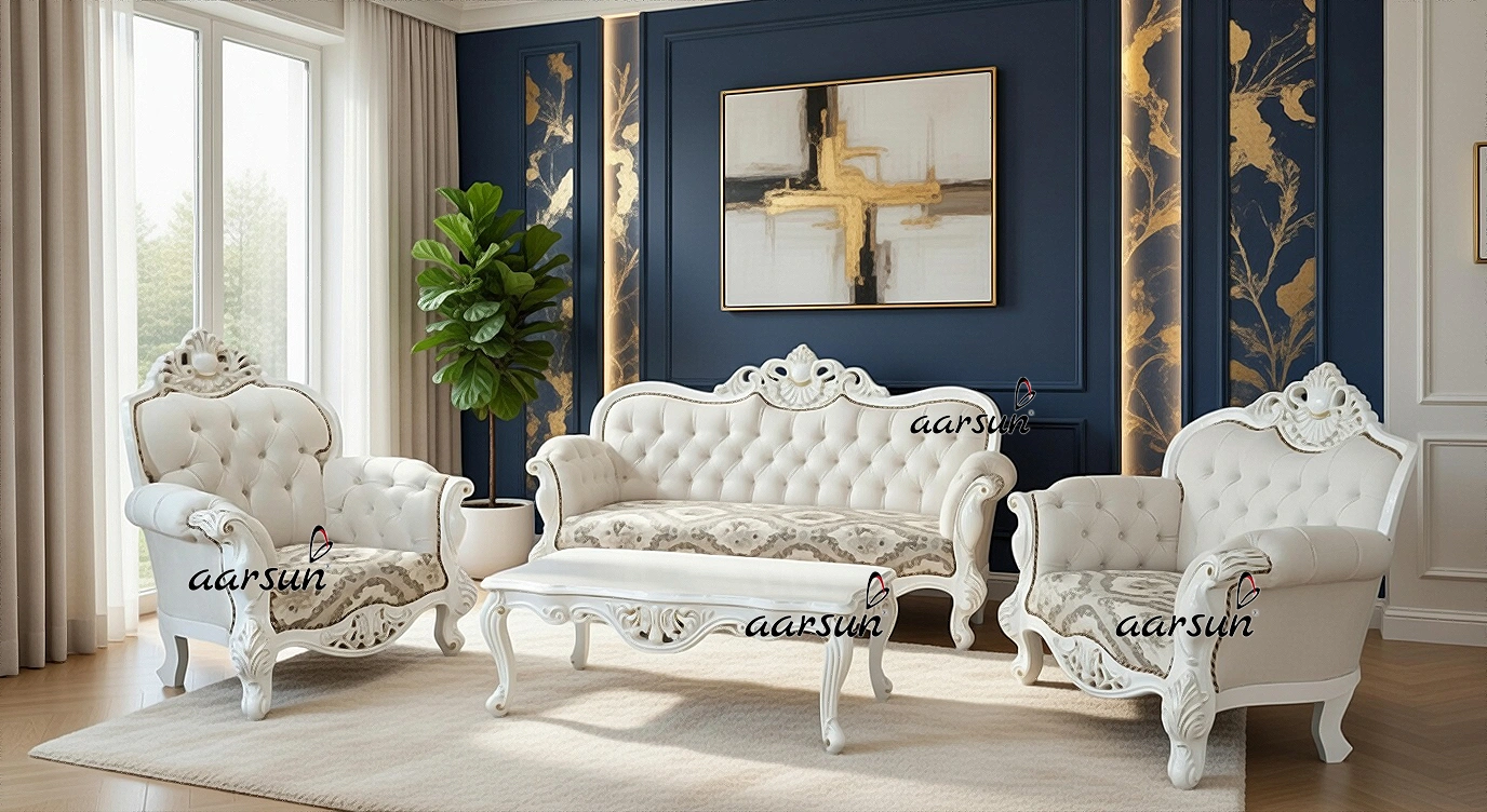 Classic Victorian Sofa Set in White Polish UH-YT-396