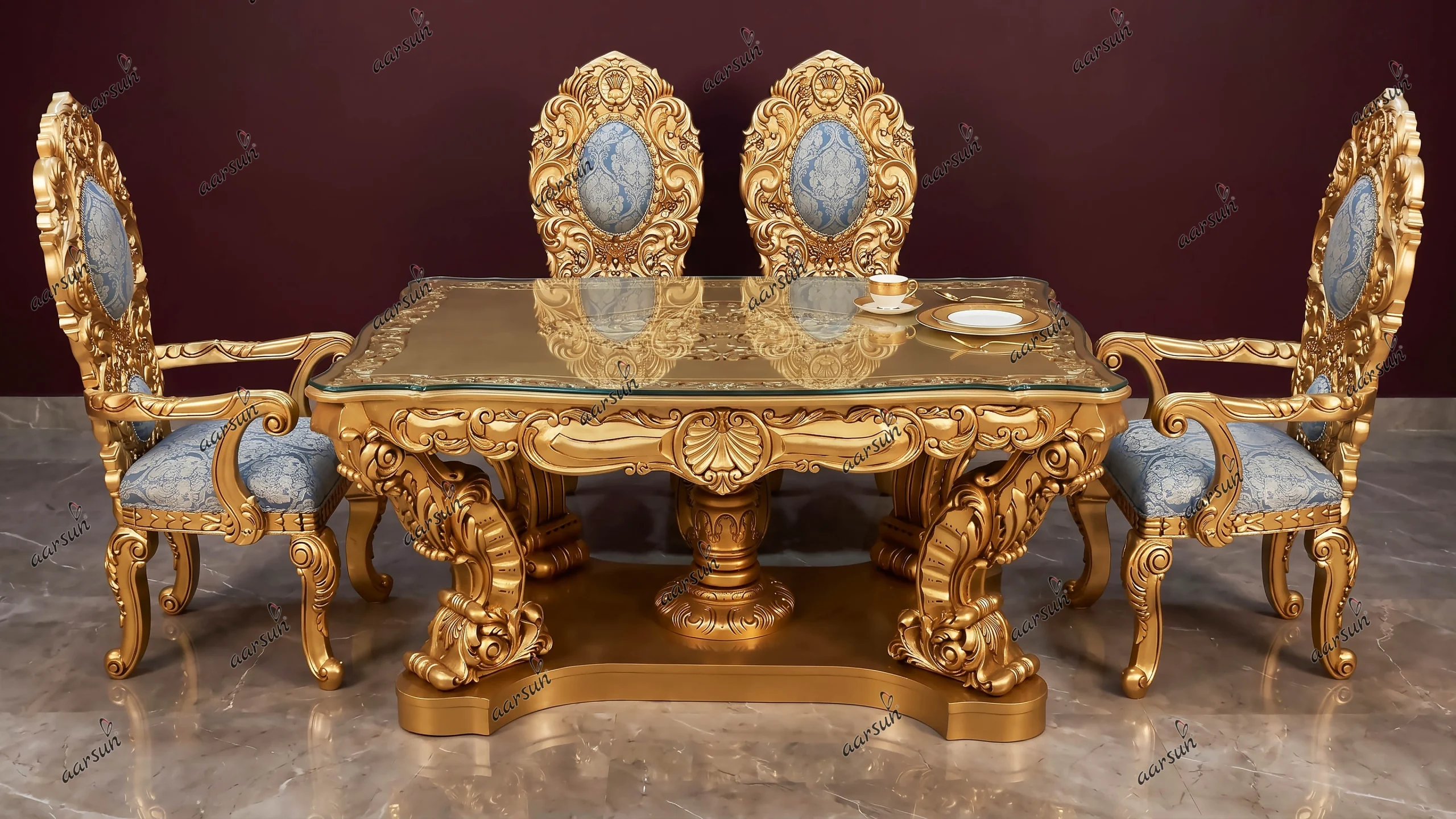 Handcrafted Royal Dining Set in Antique Gold Finish UH-YT-376