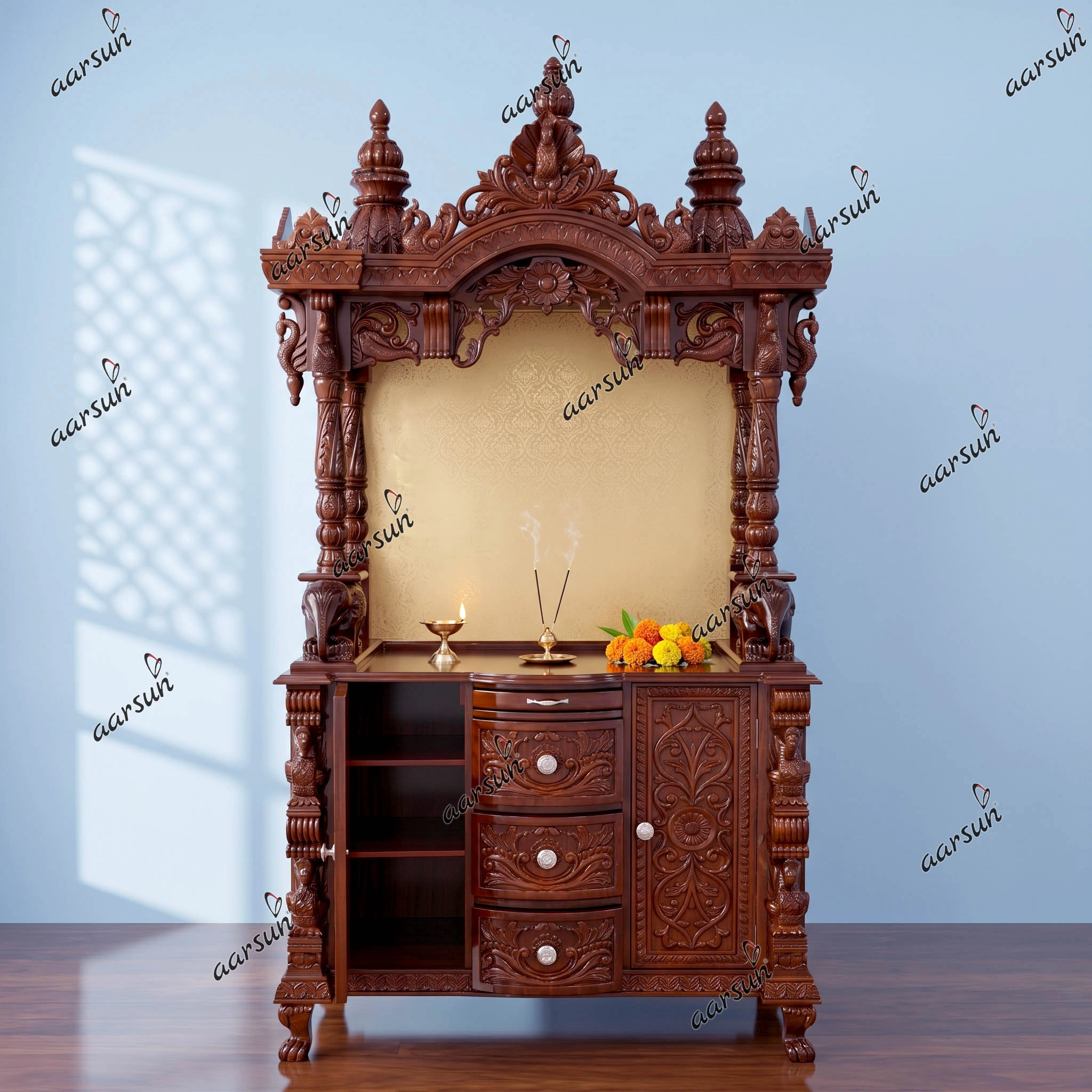 Image for Teak Wood Walnut Finish Temple Pooja Ghar YT-391