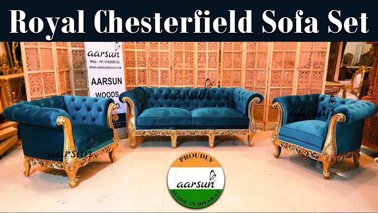 Royal Chesterfield Sofa Set in Gold Polish YT-373