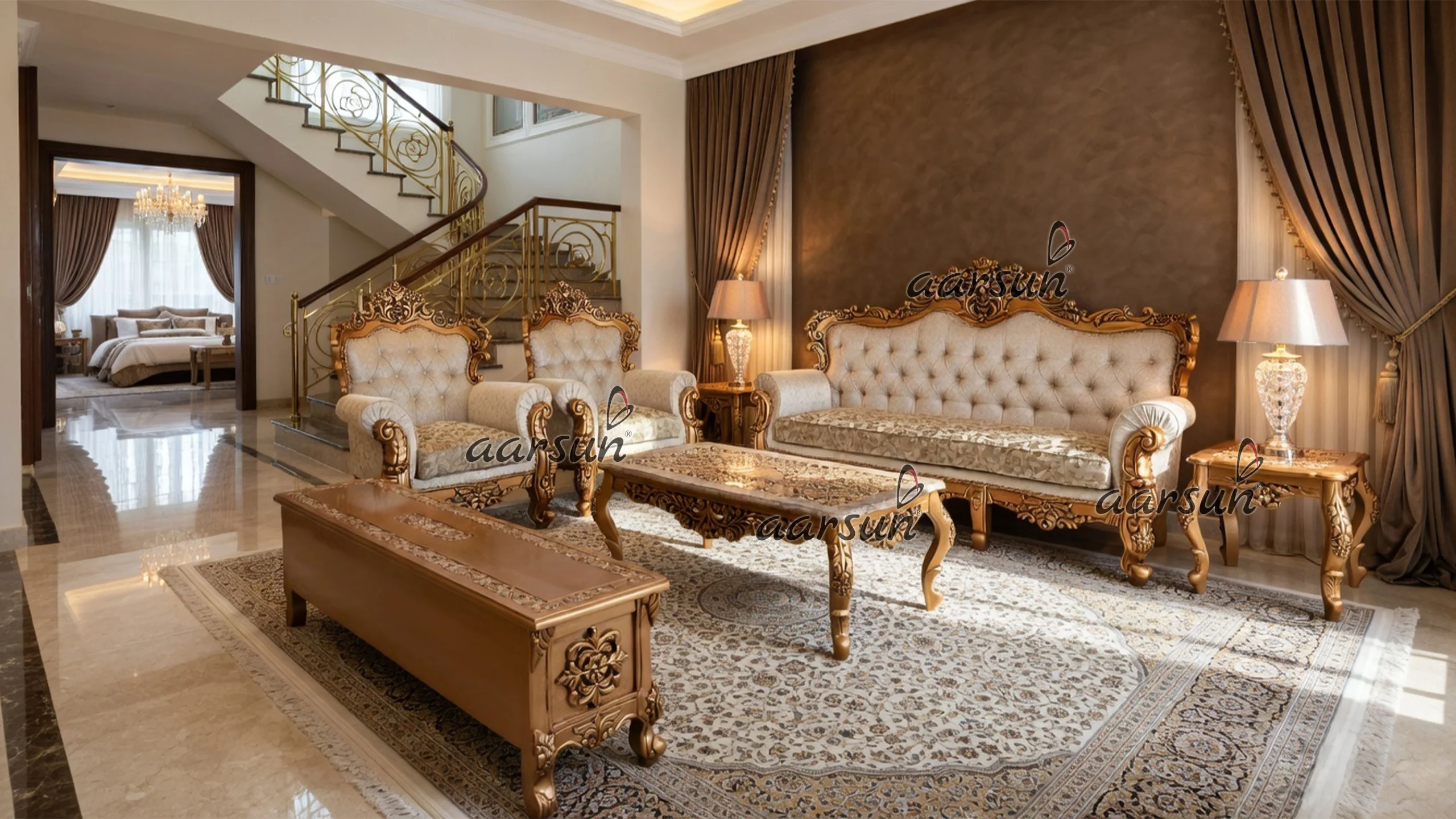 Image for Victorian Royal Sofa Set in Copper Paint with TV Unit UH-YT-377