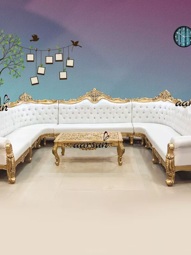 U Shape Sofa Set in Gold Finish