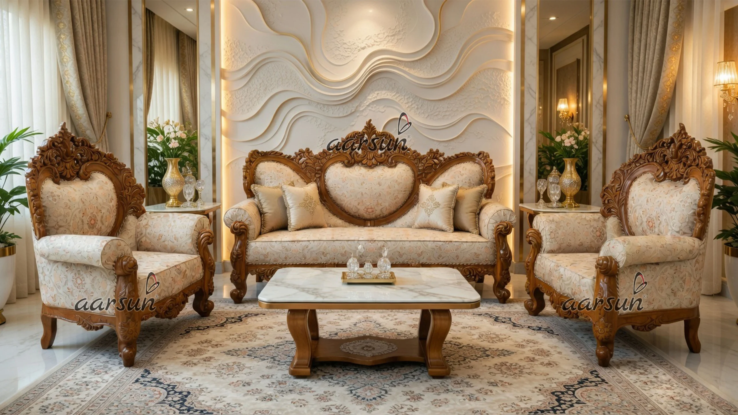 Custom Made Dilwala Sofa Set in Teak Traditional Woodworking UH-YT-410