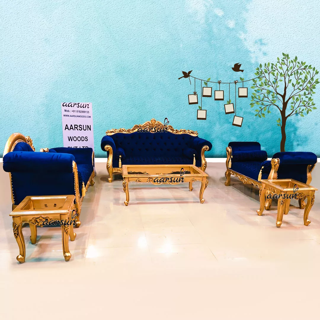 Set divano 8 posti in oro intagliato in legno di teak intagliato da artigiani UH-YT-432
