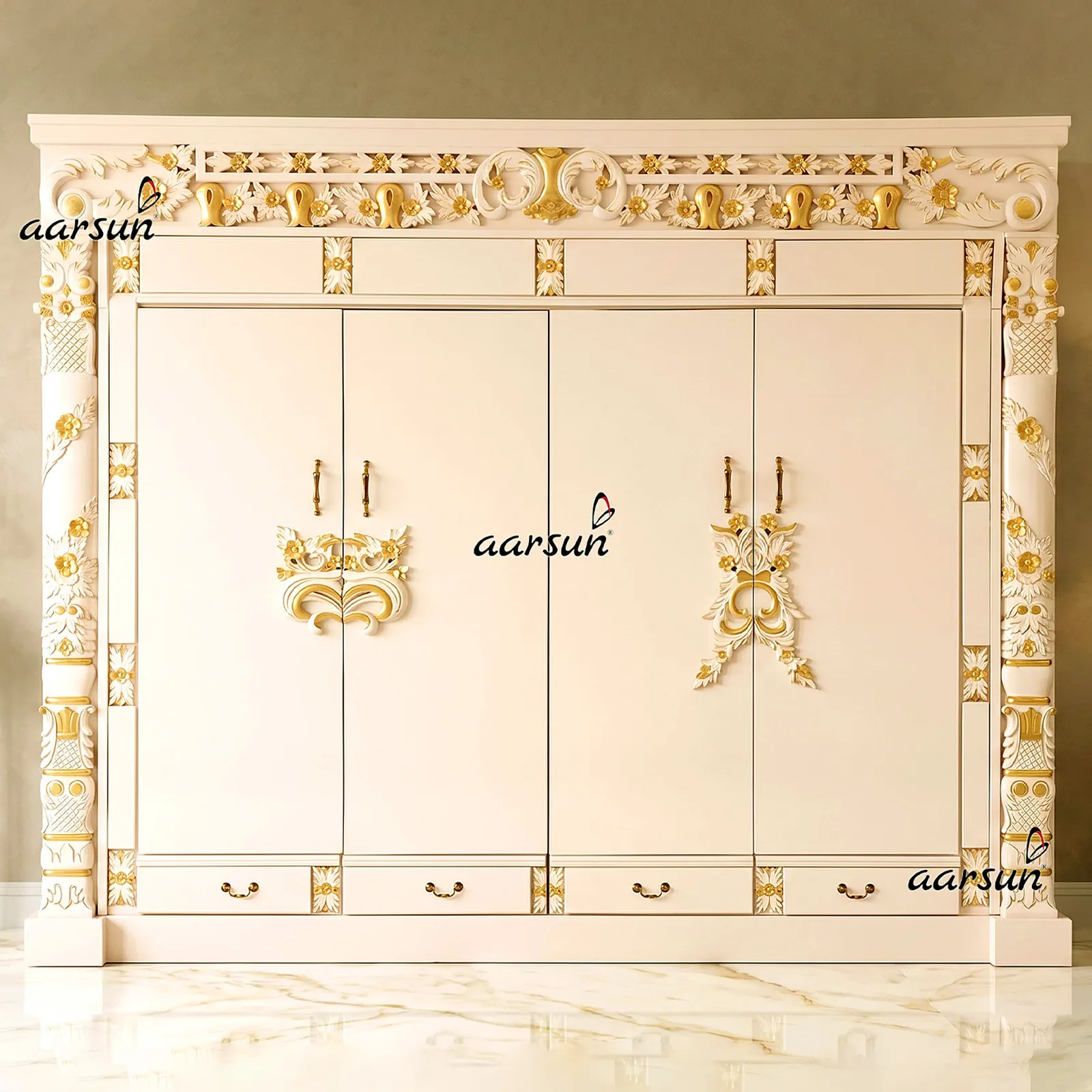 Premium Wardrobe in White & Gold UH-YT-439