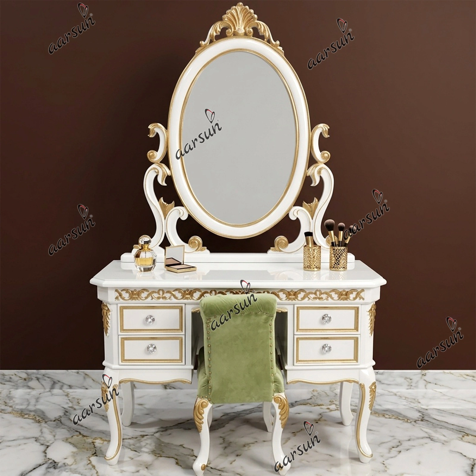 Queen's Dresser in Royal White & Gold Highlights