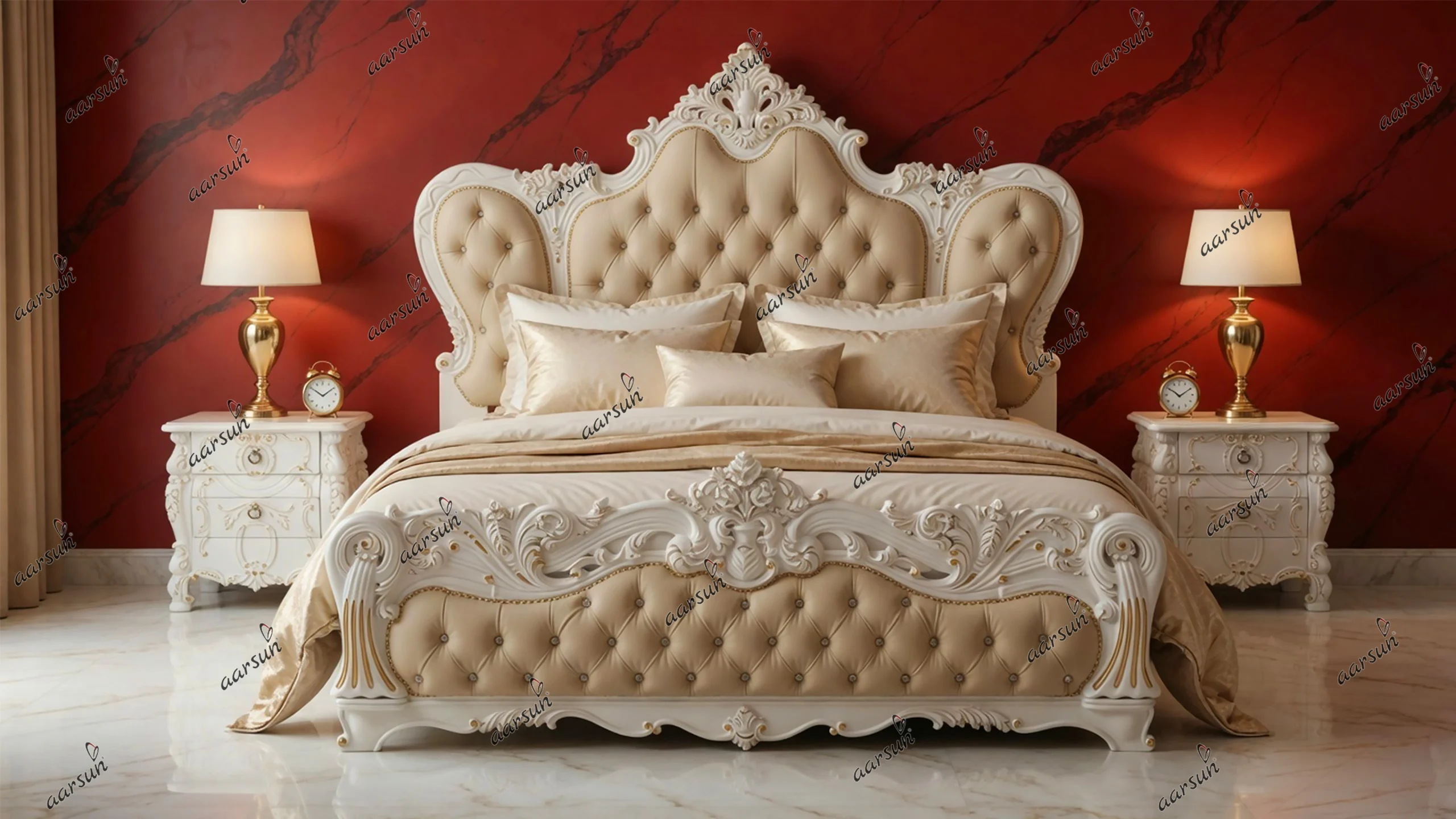 Royal Bedroom Set in Classic White & Gold Highlights