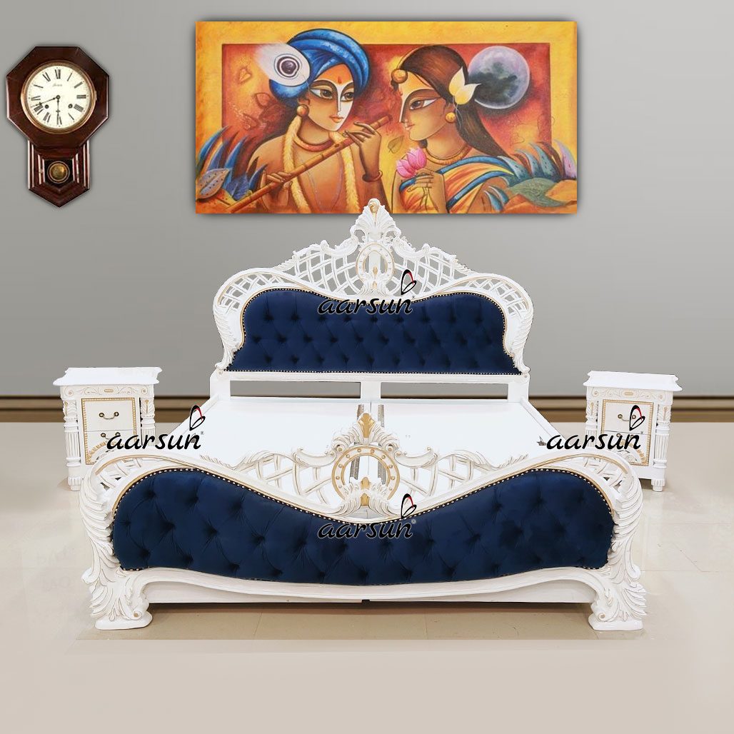 Royal White Gold Bedroom Set with chairs Coffee Table 436