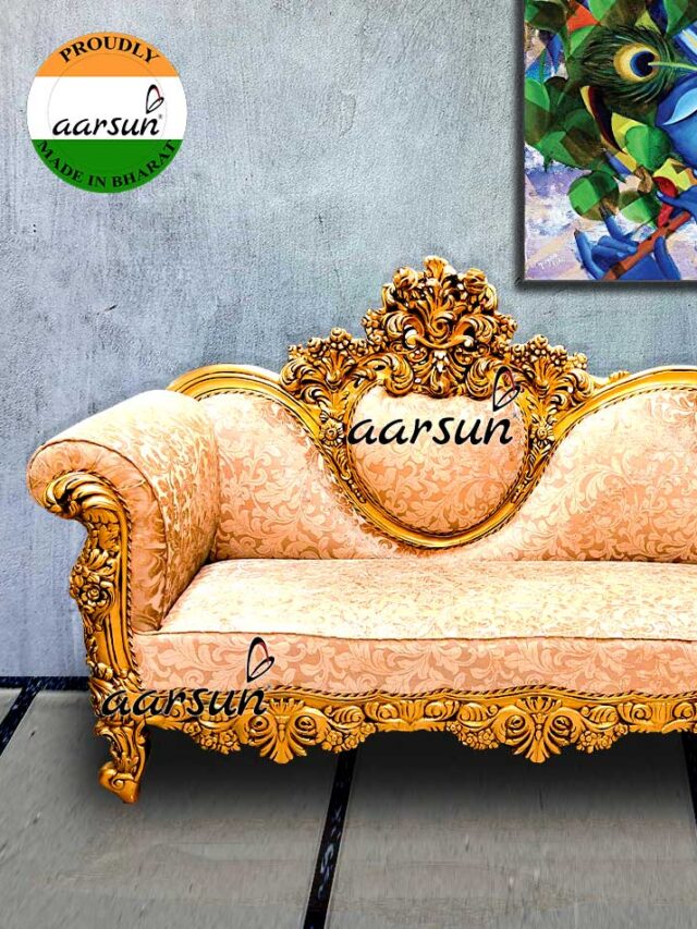 Grand Double Carved Divan Couch by Aarsun in Antique Gold