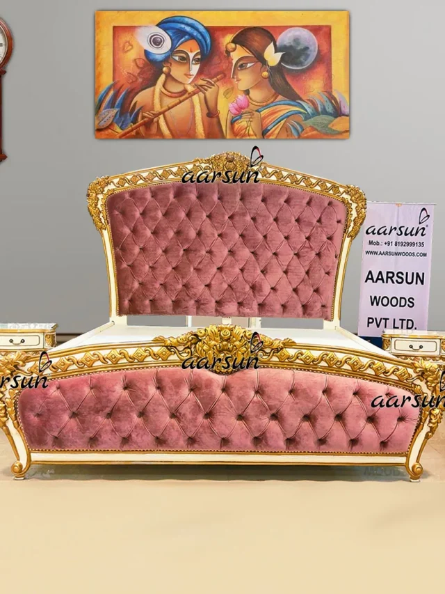 Image for High Back Royal Bed in White & Gold with Contemporary Quilting UH-YT-443